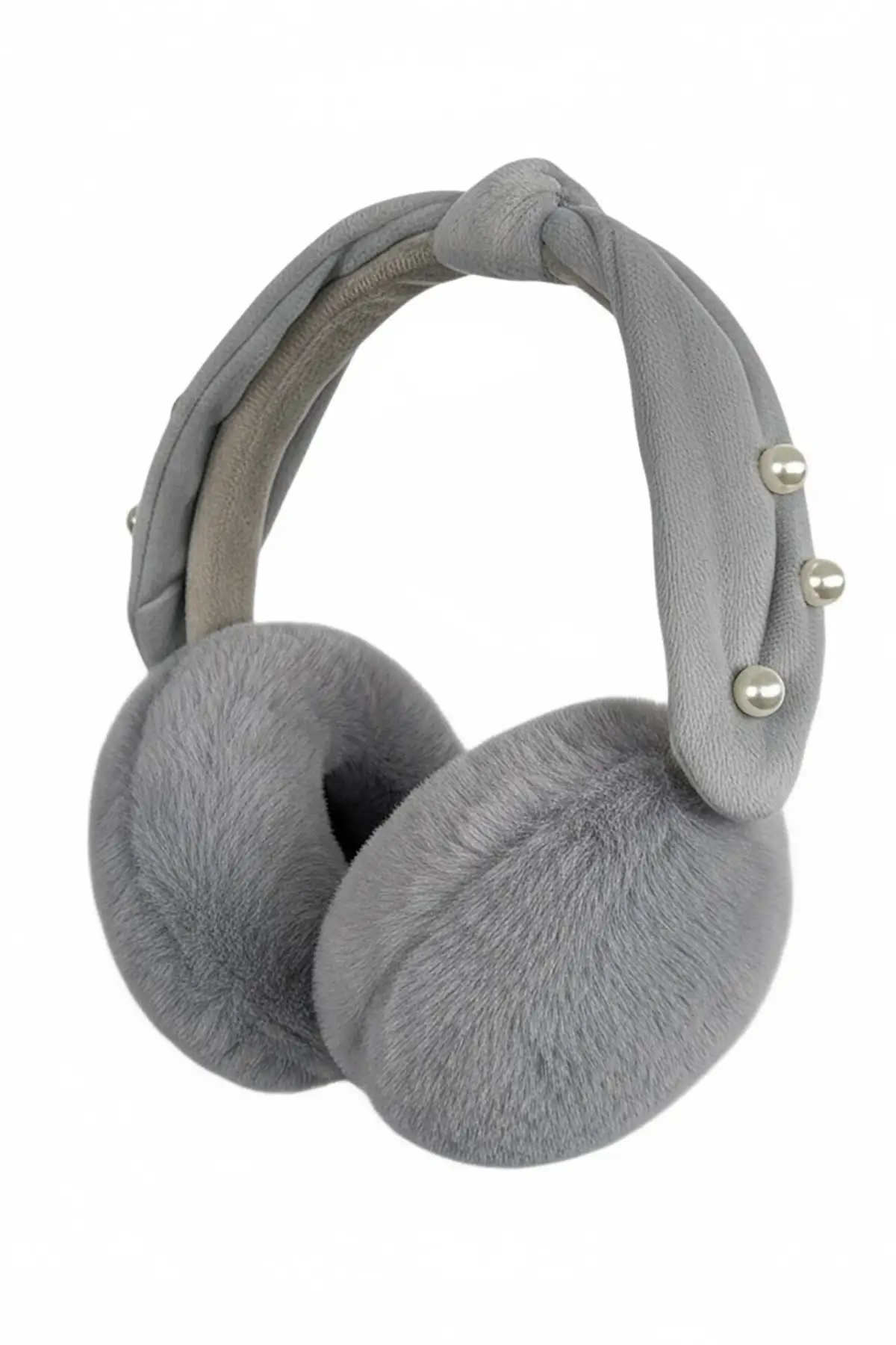 Gri Renk İnci Detaylı Kulaklı Çocuk Peluş Kulaklık
