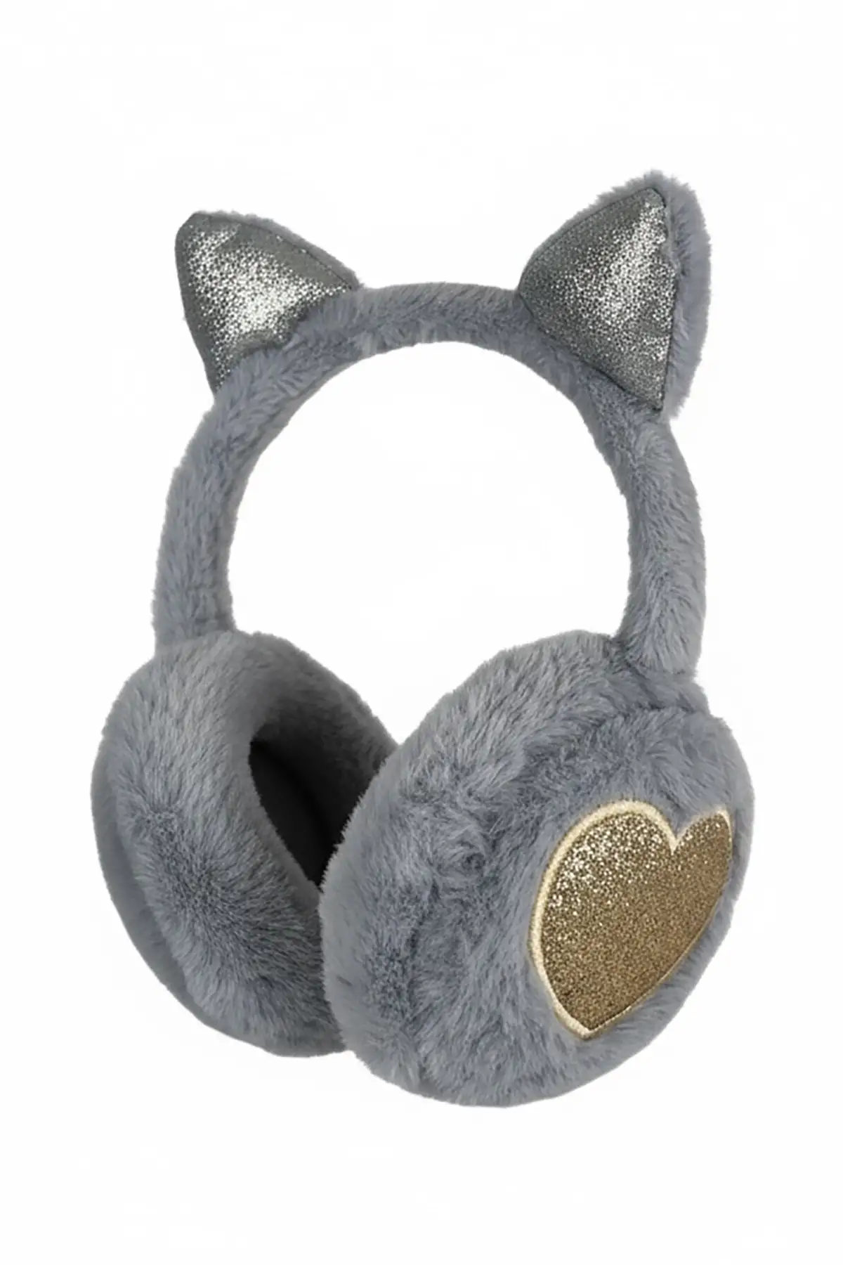 Gri Renk Kalp Figürlü Kulaklı Çocuk Peluş Kulaklık