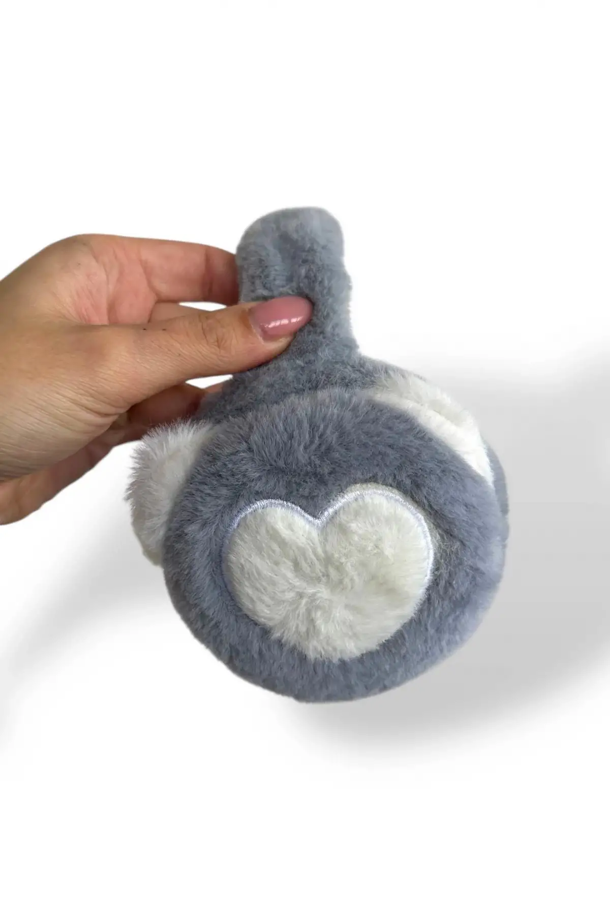 Gri Renk Kalp Figürlü Peluş Kulaklık