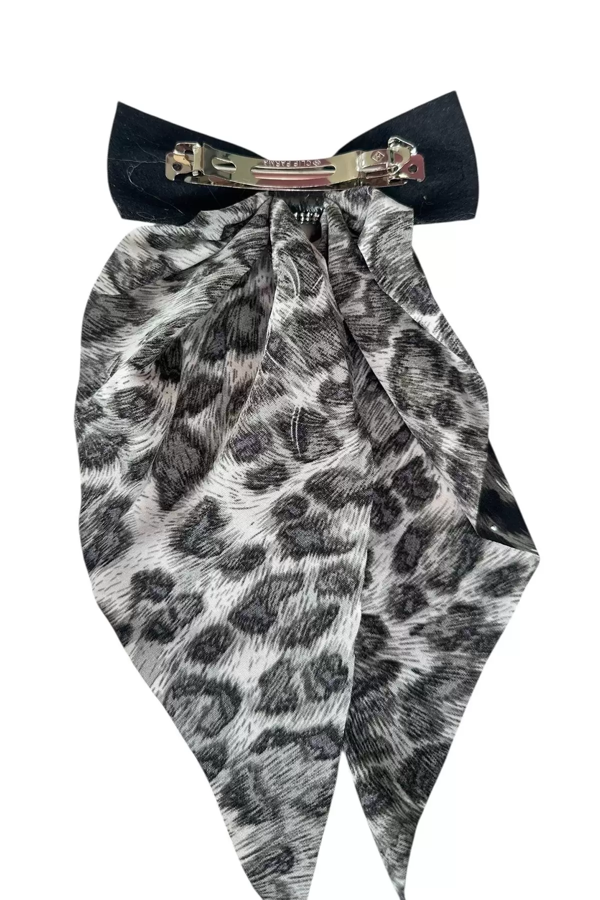 Gri Renk Leopar Desenli Taş Detaylı Otomat Toka