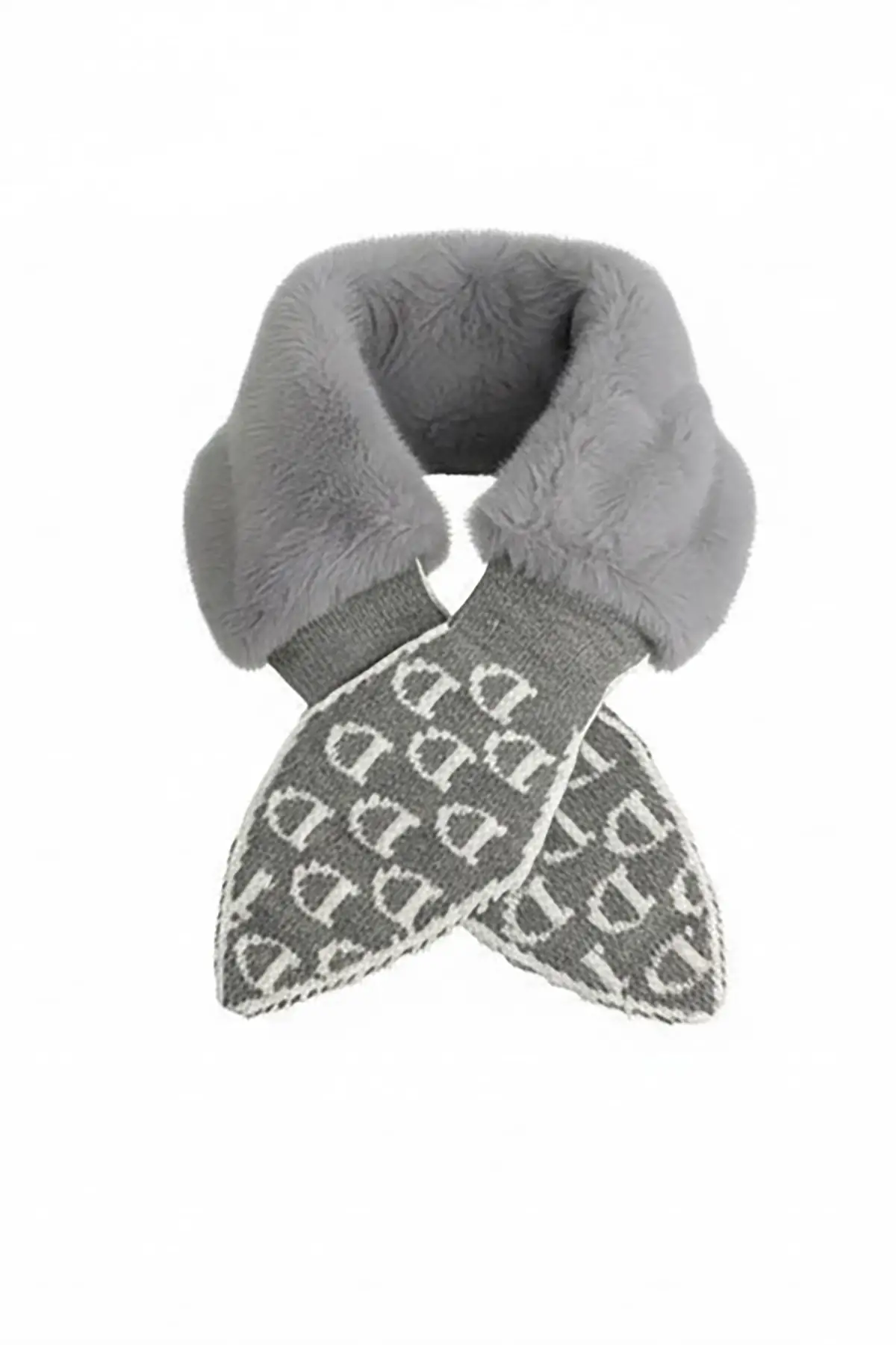 Gri Ve Beyaz Renk Çocuk Peluş Atkı