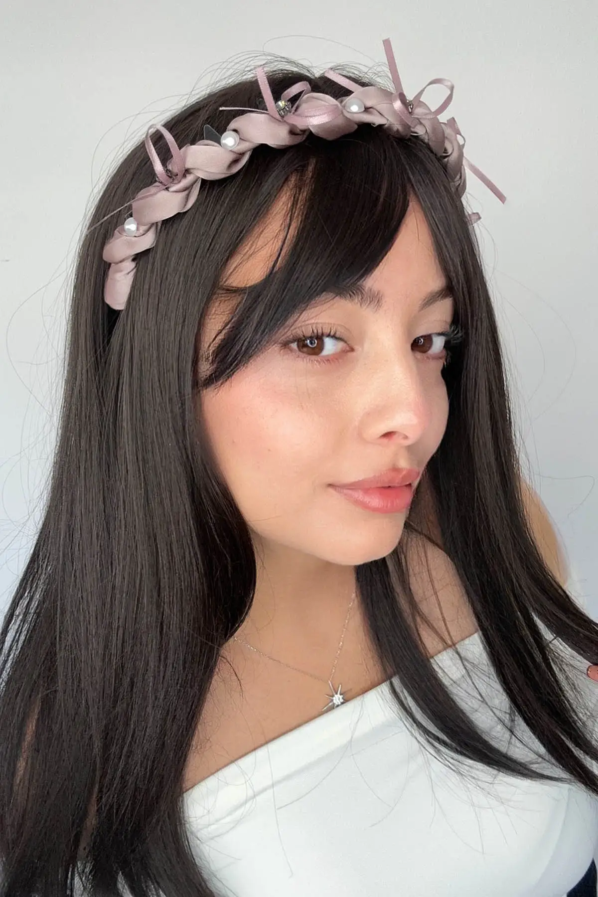 Gül Kurusu Renk Taş Ve İnci Detaylı Taraklı Taç