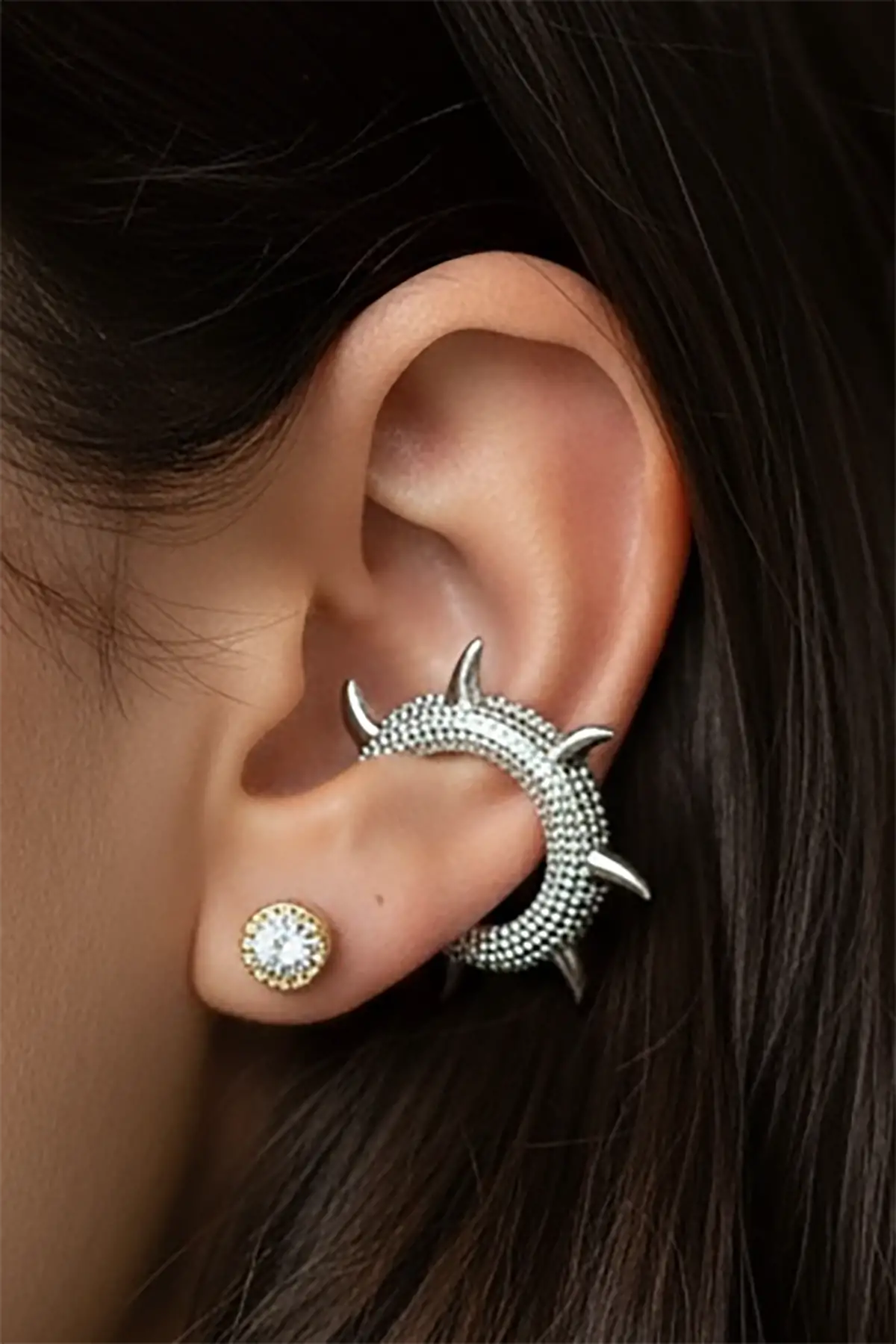 Gümüş Renk 14K Altın Kaplama TX Ear Cuff (Tek)