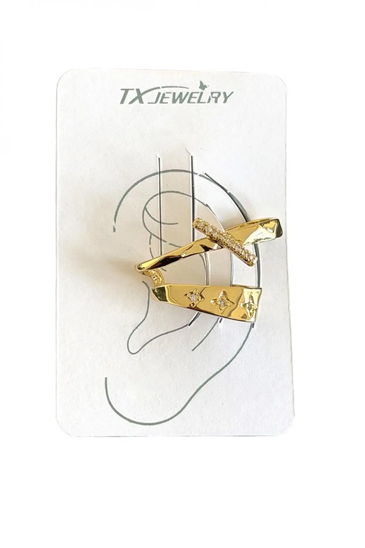 Gümüş Renk 14K Altın Kaplama TX Ear Cuff (Tek)