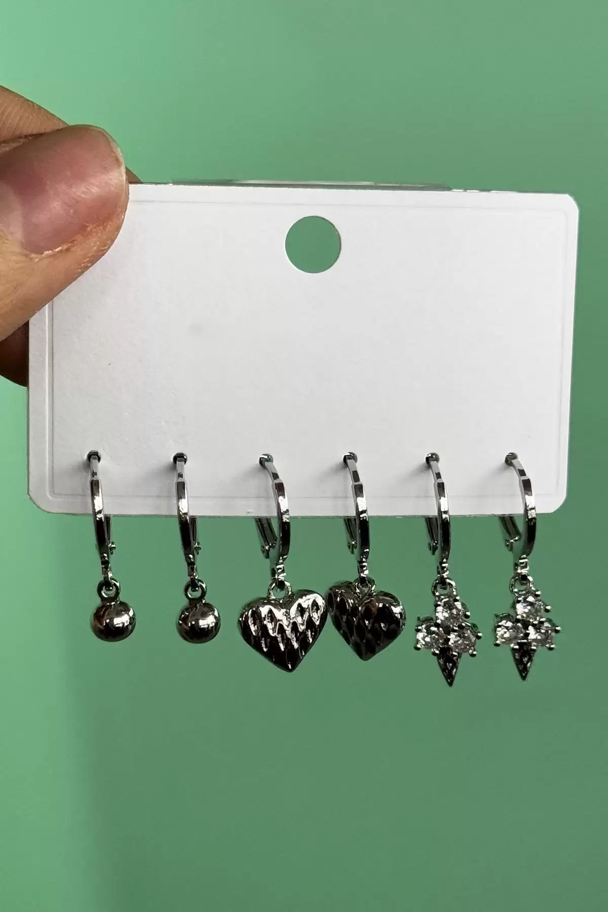 Gümüş Renk 6lı Karışık Figürlü Küpe Set
