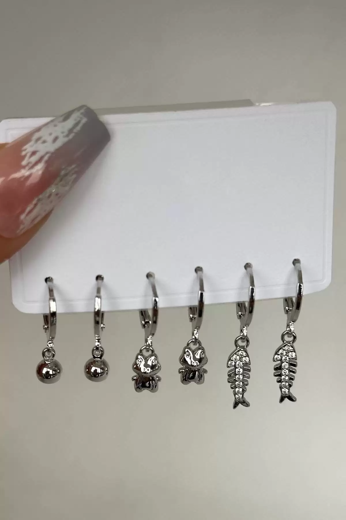 Gümüş Renk 6lı Karışık Figürlü Küpe Set