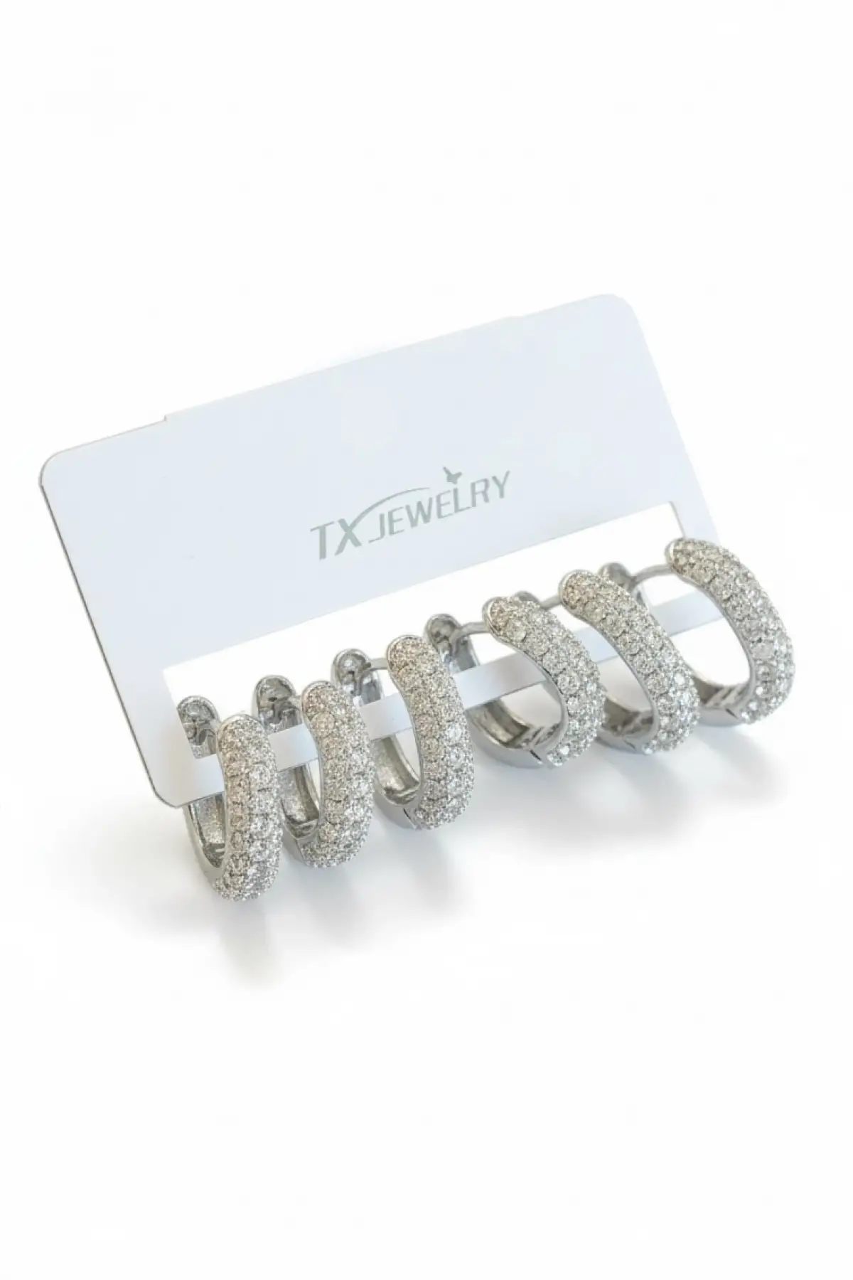 Gümüş Renk 6lı Taş Detaylı TX 14K Altın Kaplama Küpe Set