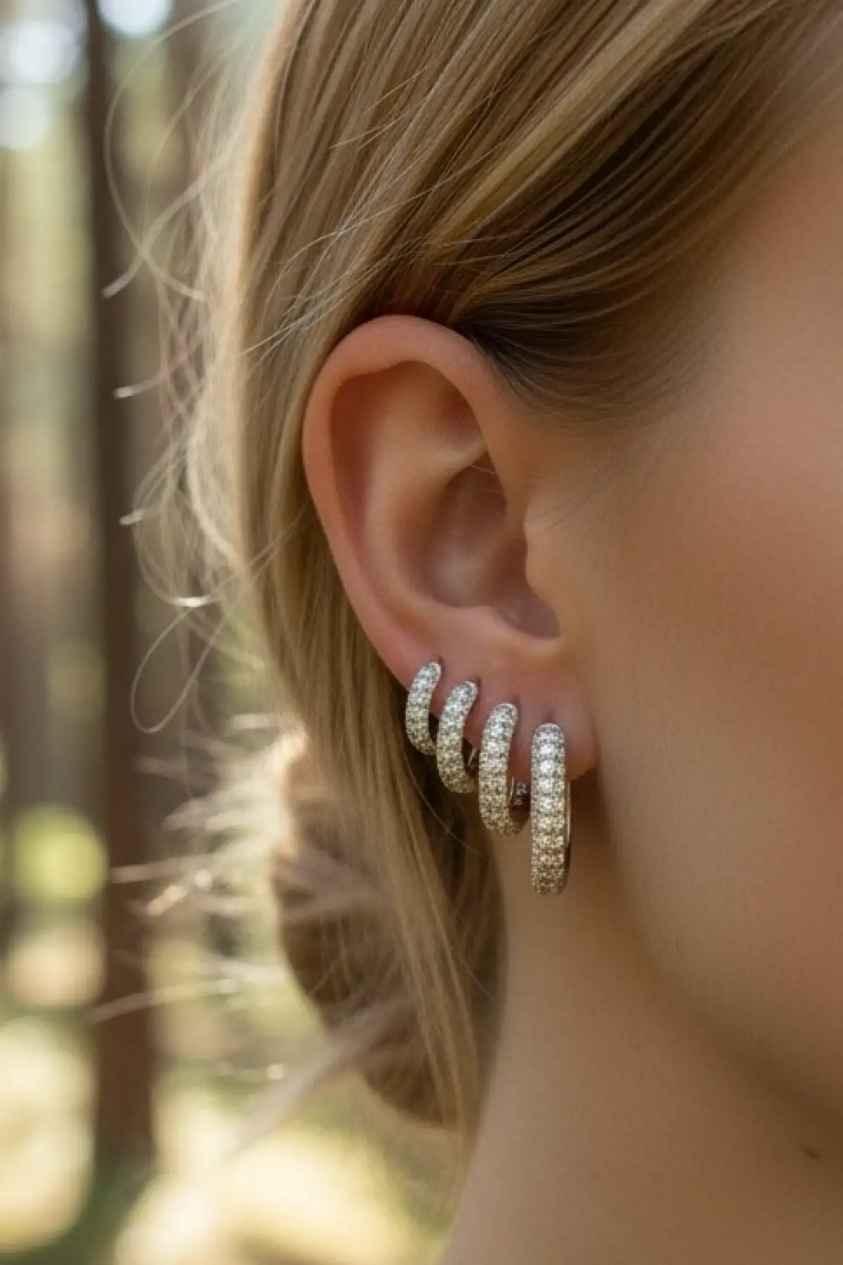 Gümüş Renk 6lı Taş Detaylı TX 14K Altın Kaplama Küpe Set