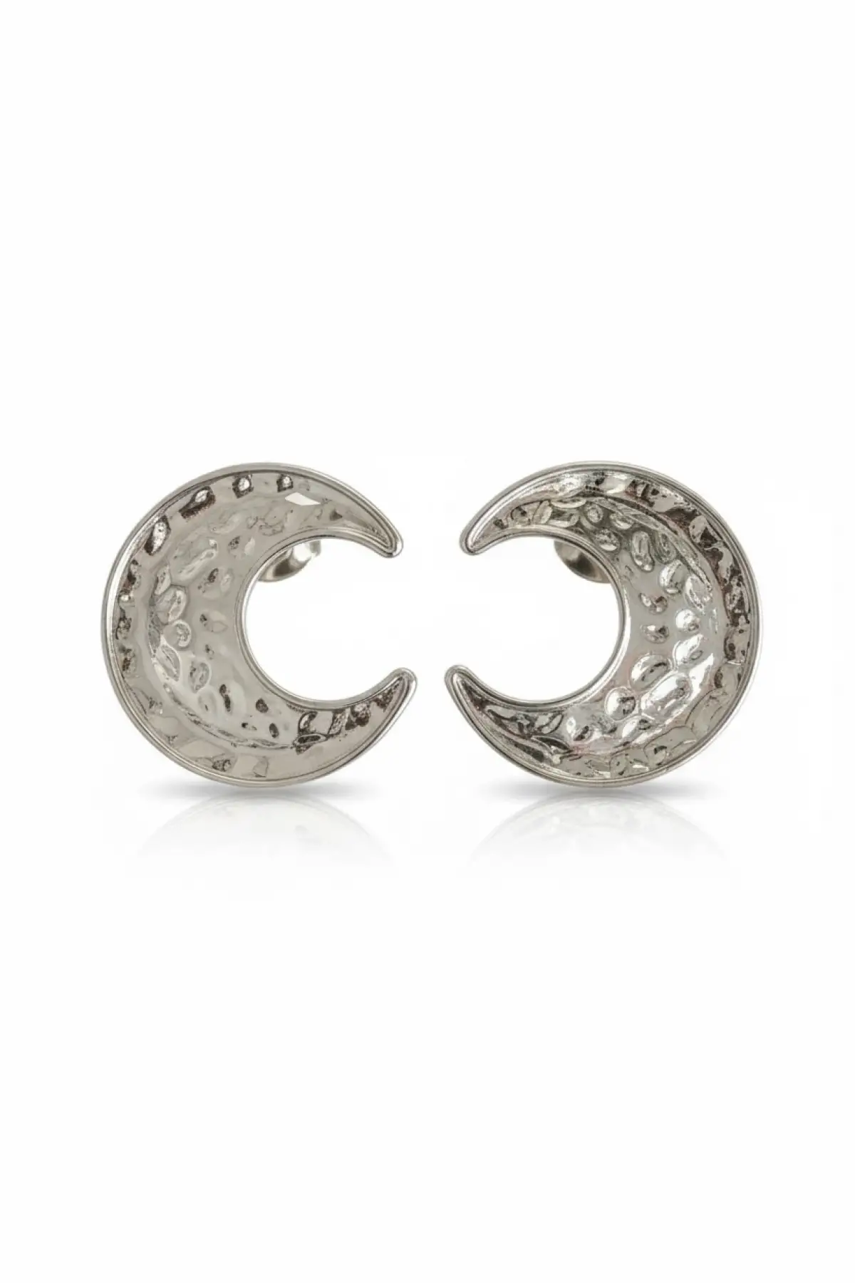 Gümüş Renk Ay Figürlü Çelik Küpe (Çift)