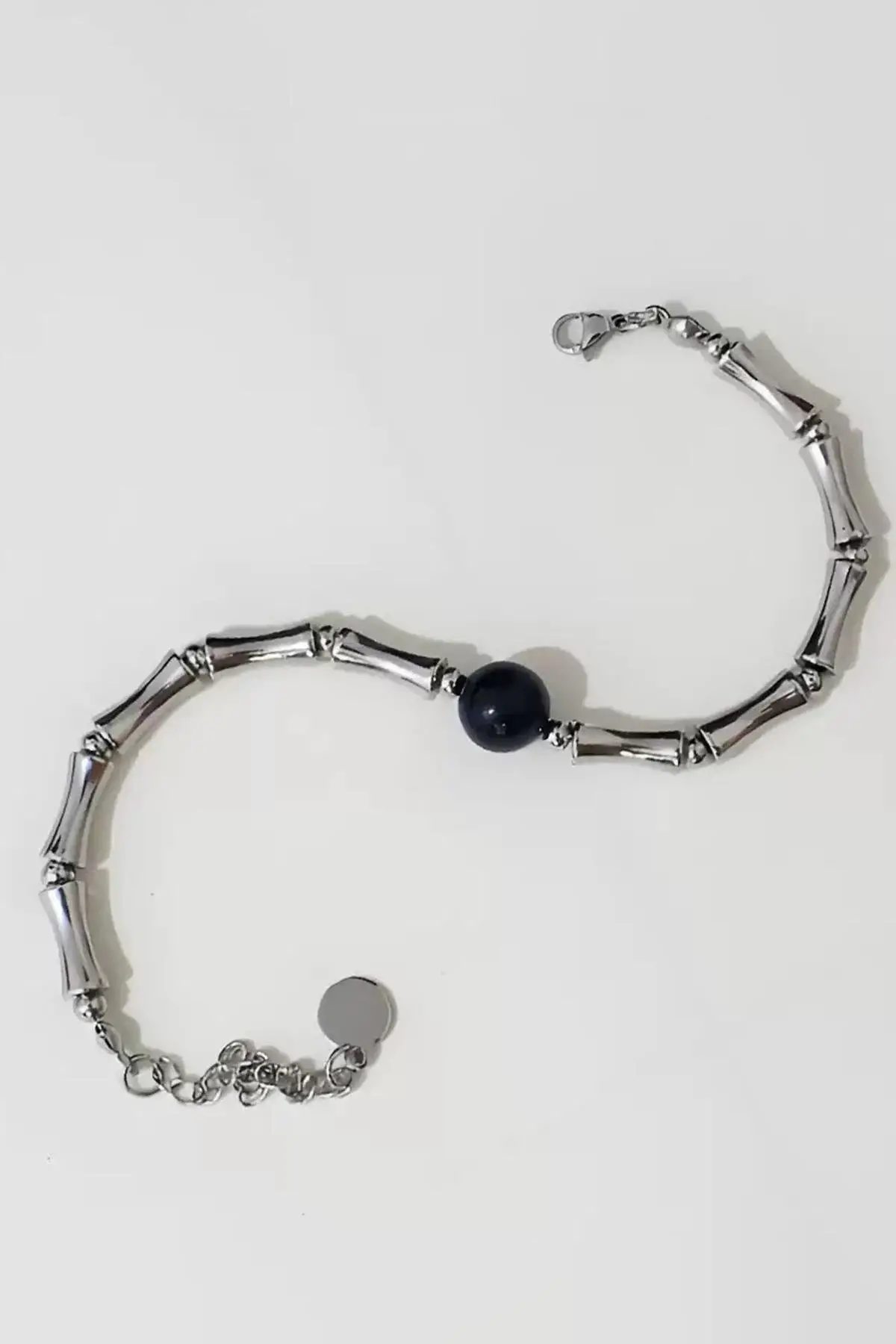 Gümüş Renk Boncuk Detaylı Çelik Erkek Bileklik