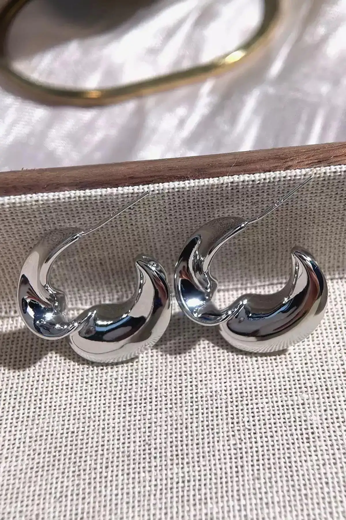 Gümüş Renk Burgu Detaylı Çelik Halka Küpe (Çift)
