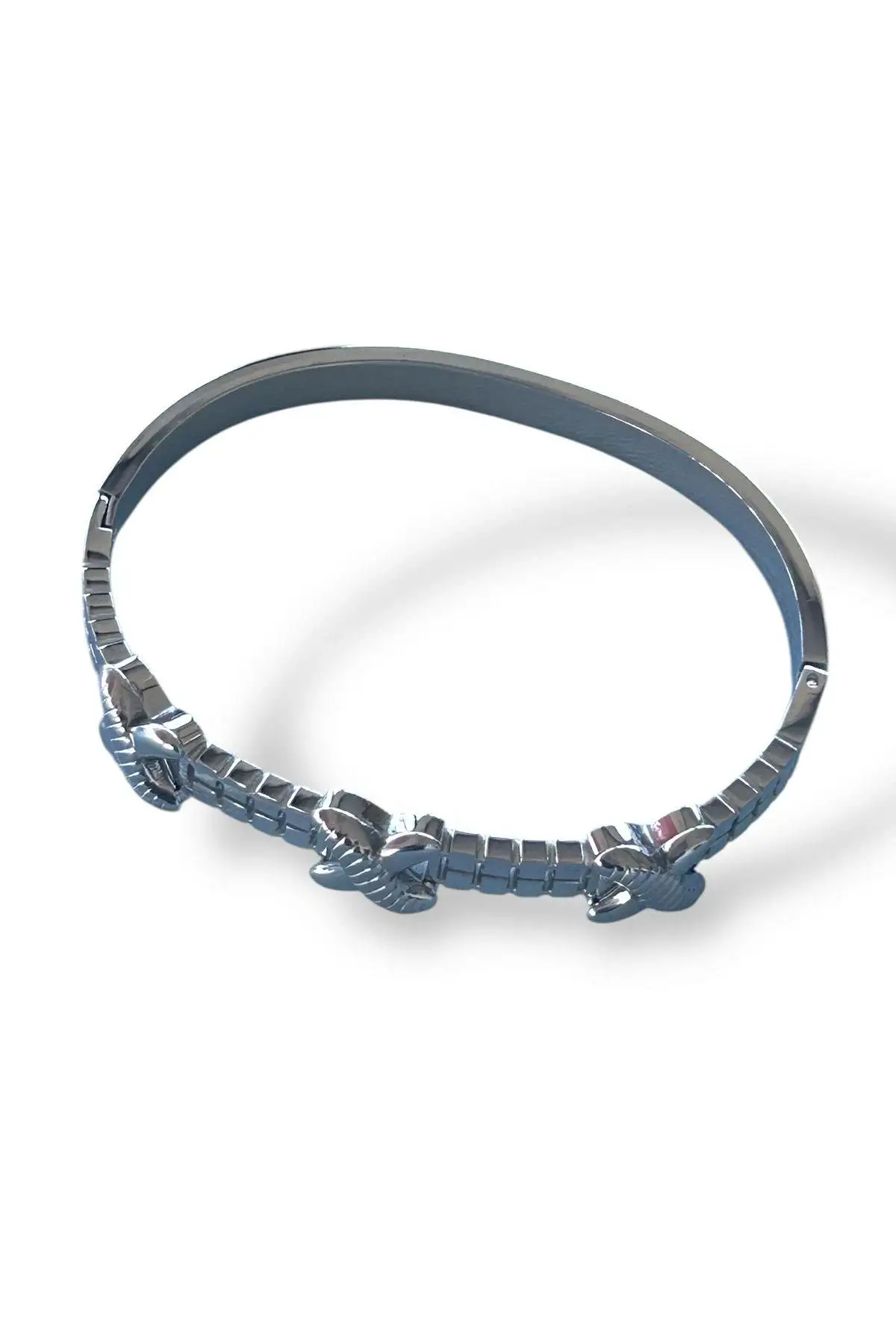 Gümüş Renk Çarpı Figürlü Çelik Kelepçe Bileklik