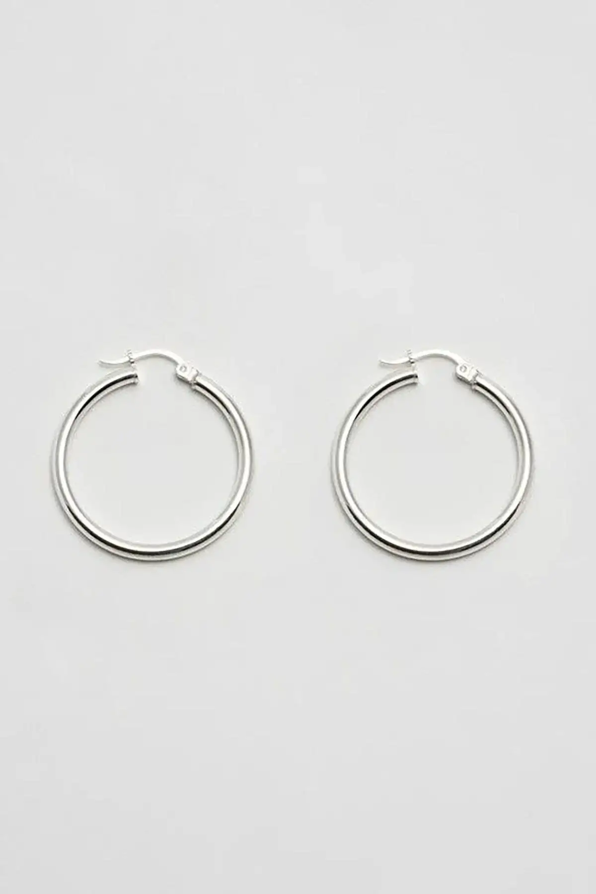 Gümüş Renk Çelik Halka Küpe 25Mm (Çift)