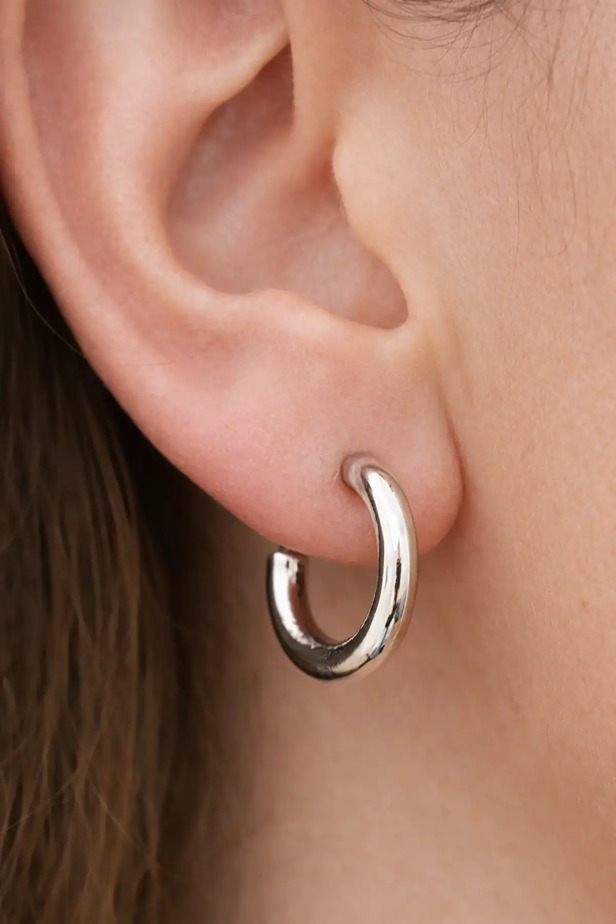 Gümüş Renk Çelik Halka Küpe (Çift)