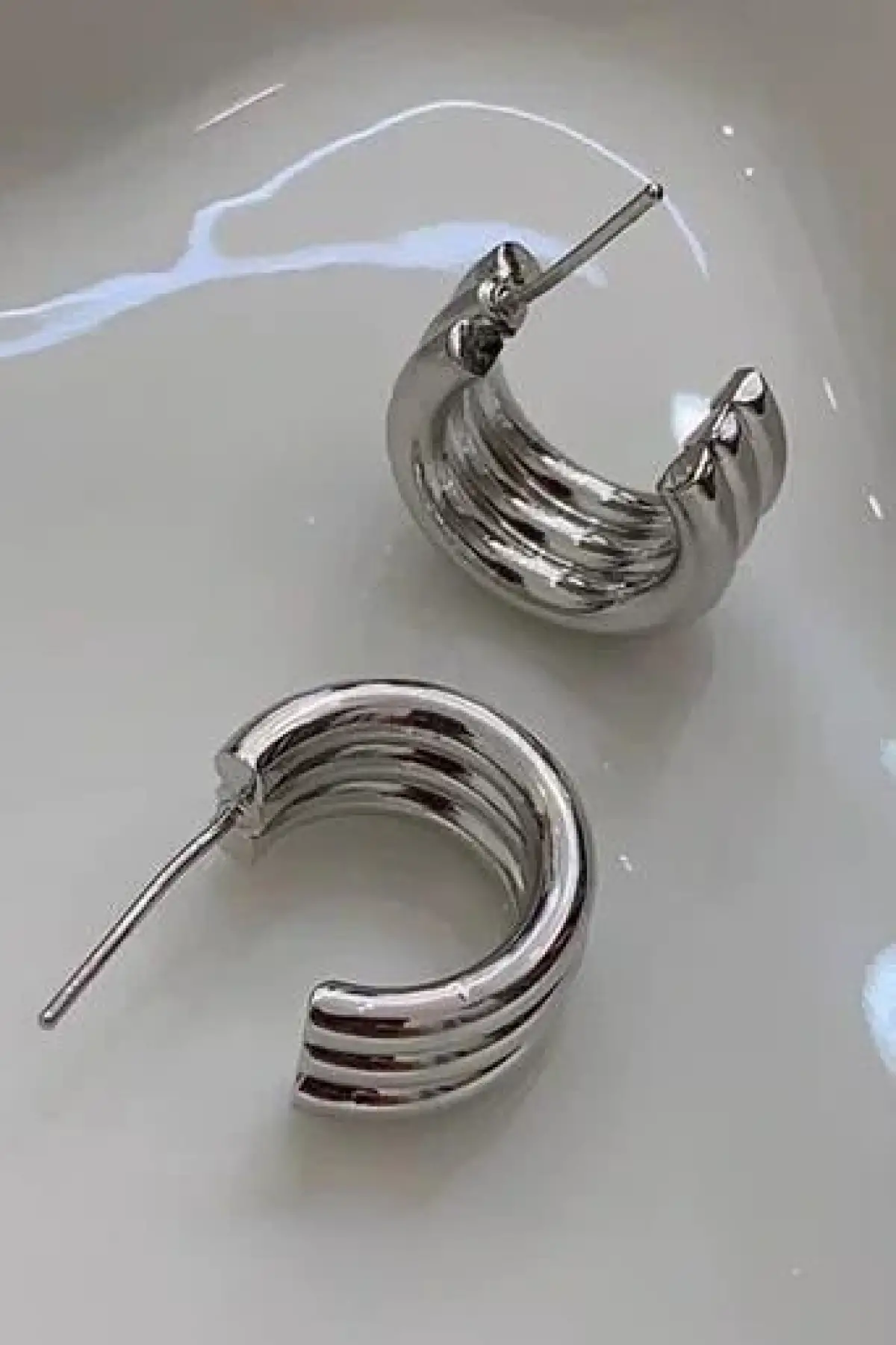 Gümüş Renk Çelik Halka Küpe (Çift)