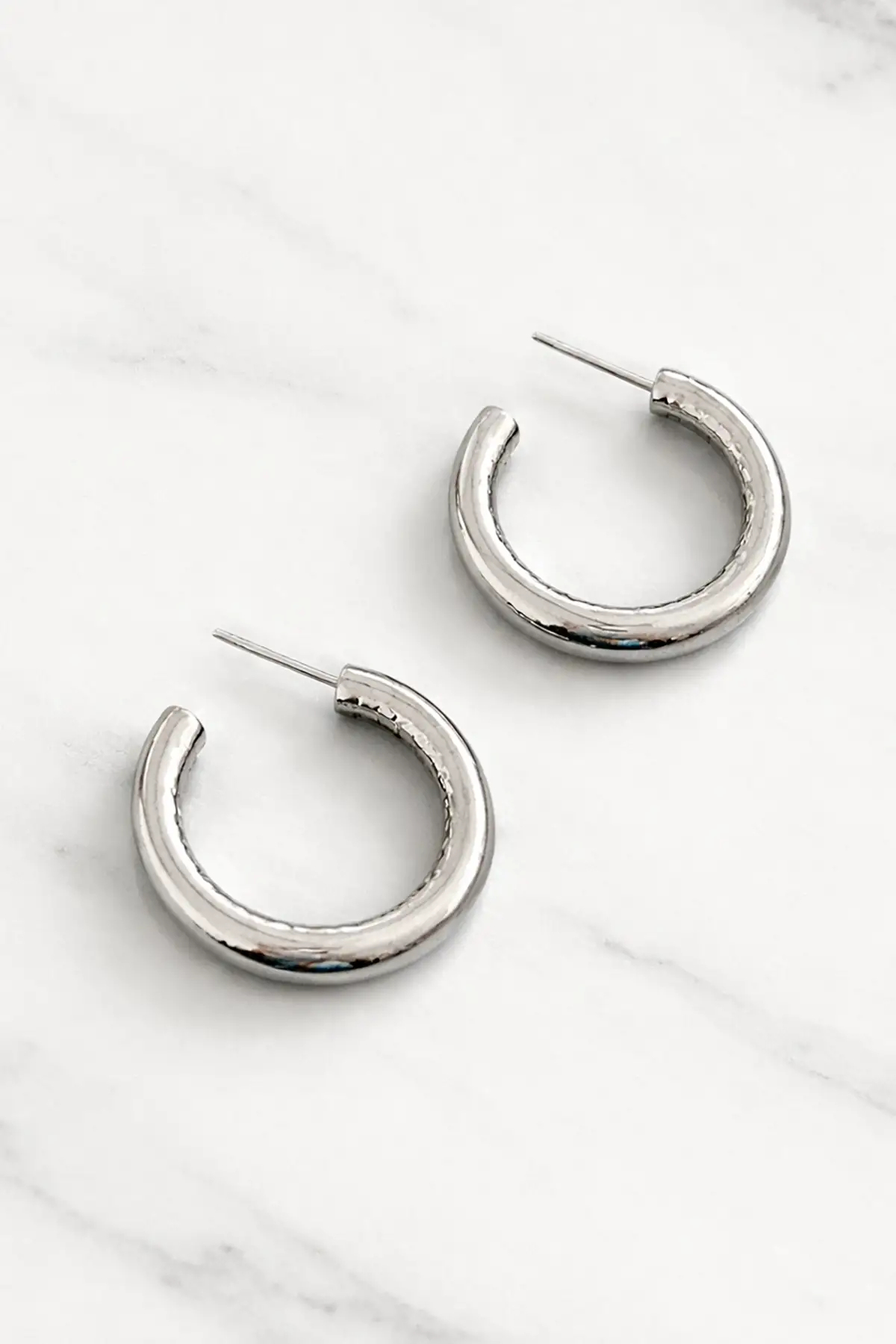 Gümüş Renk Çelik Halka Küpe (Çift)