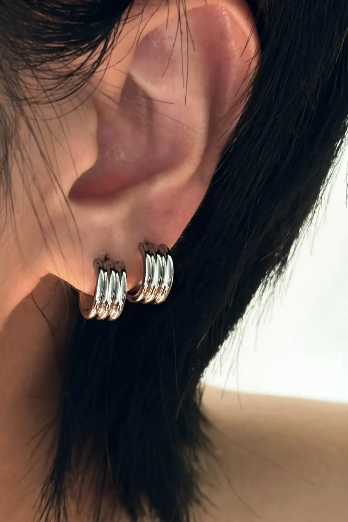 Gümüş Renk Çelik Halka Küpe (Çift)