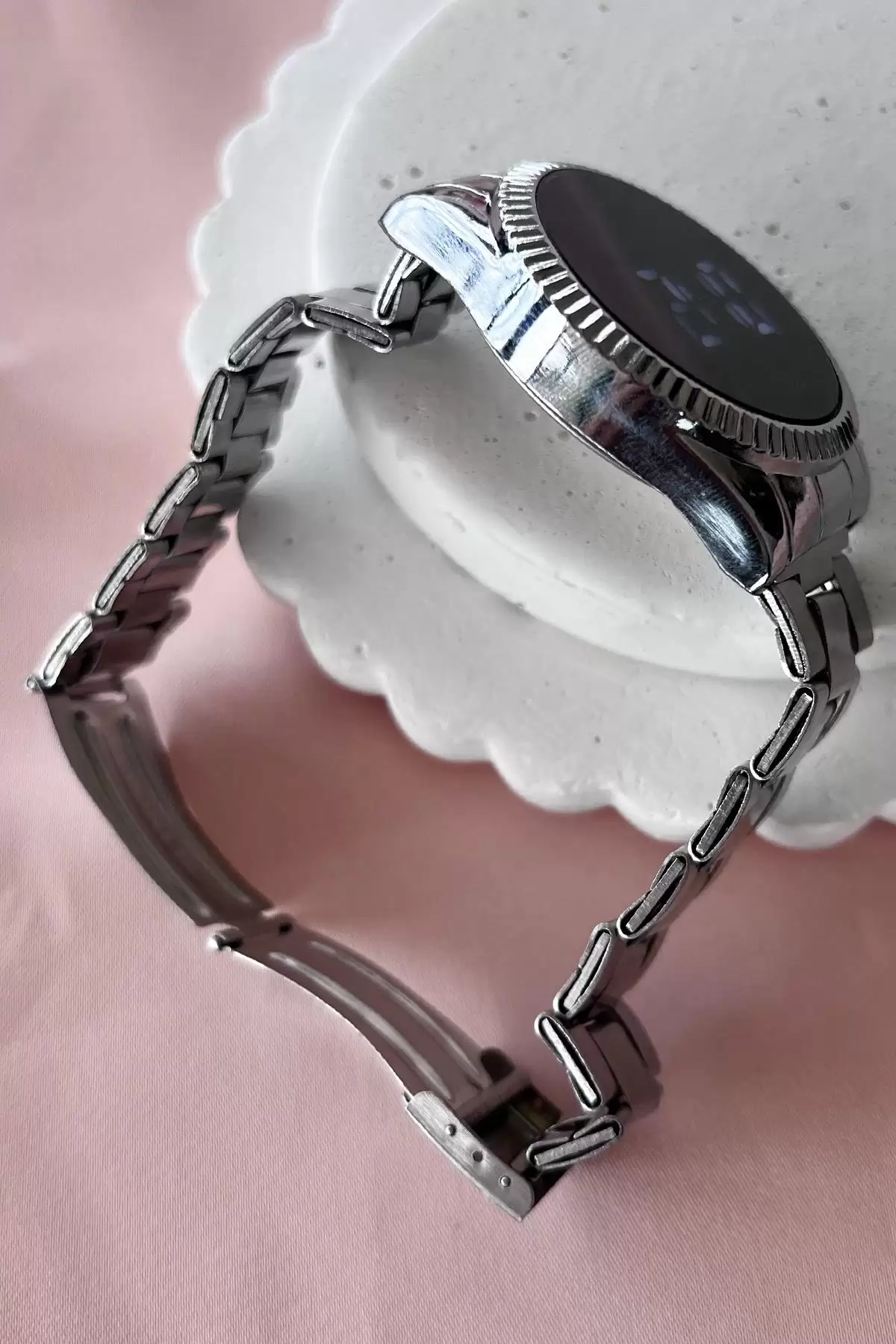 Gümüş Renk Çelik Kordonlu Unisex Dijital/Dokunmatik Saat