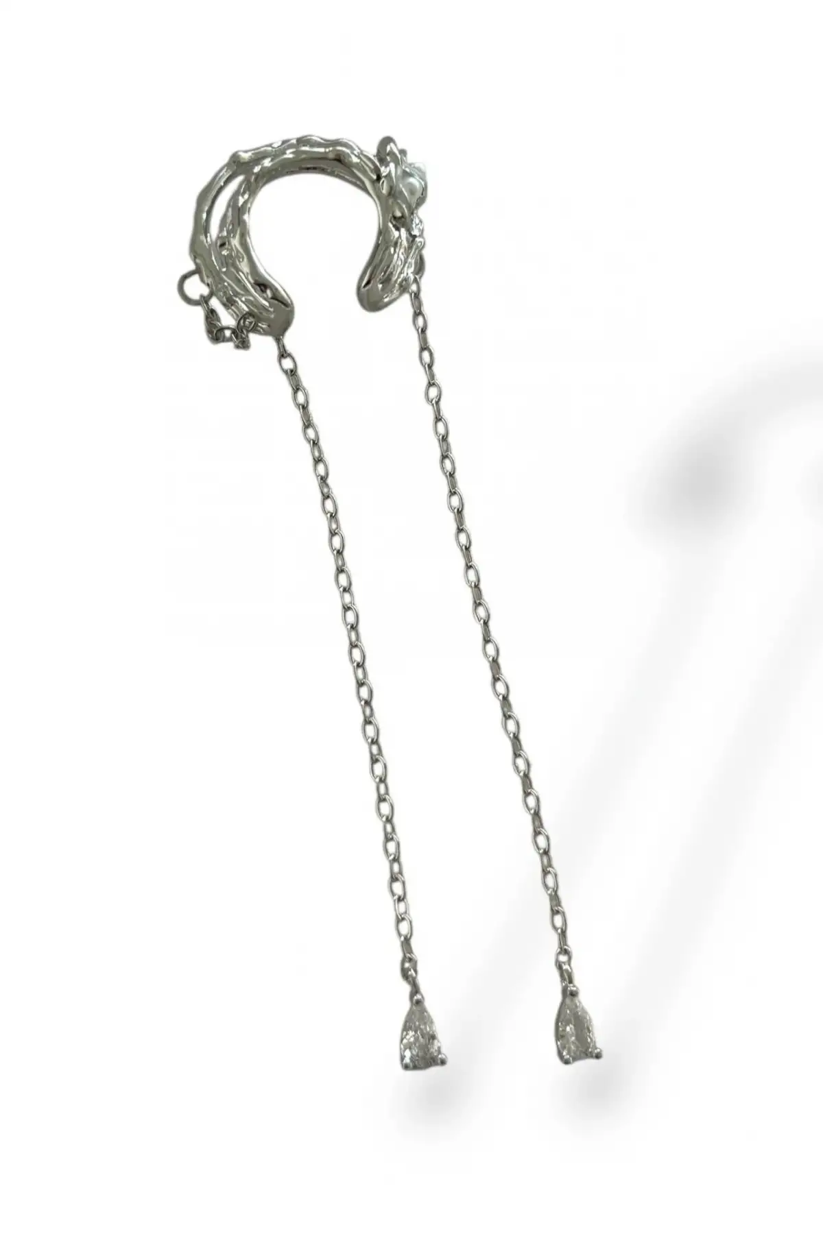 Gümüş Renk Çiçek Figürlü 14K Altın Kaplama Kulak Aksesuarı (Tek)