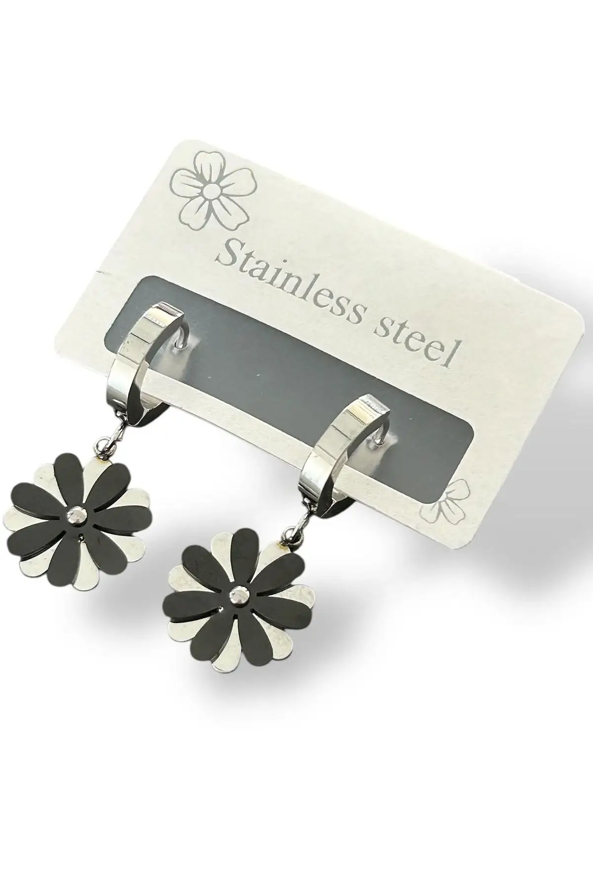 Gümüş Renk Çiçek Figürlü Çelik Küpe (Çift)