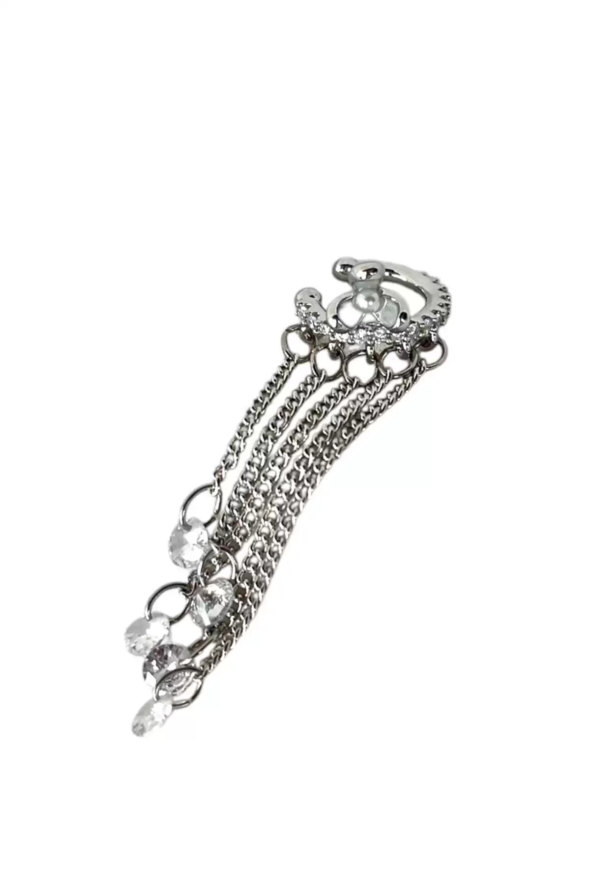 Gümüş Renk Çiçek Figürlü Sallantılı Ear Cuff (Tek)