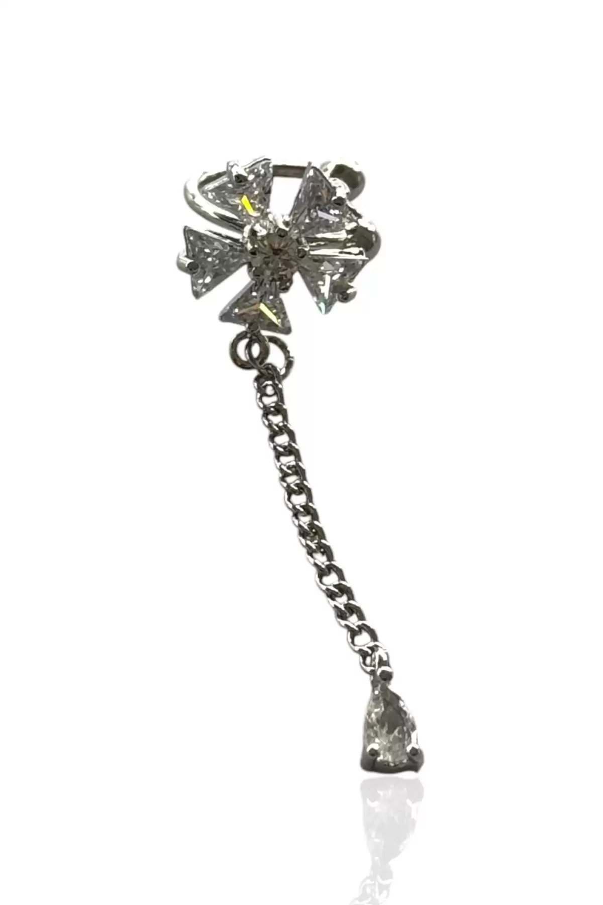 Gümüş Renk Çiçek Figürlü Taş Detaylı Ear Cuff Küpe (Tek)