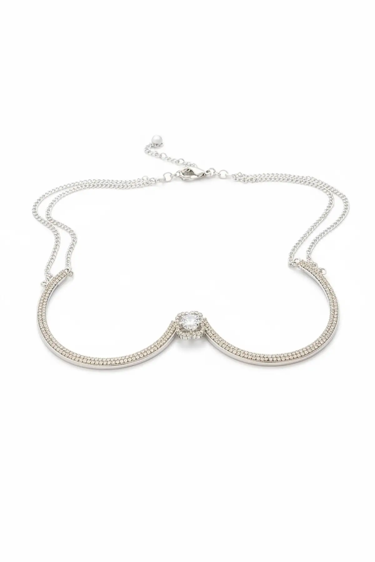 Gümüş Renk Çiçek Figürlü Taş Detaylı Tasarım Vücut Aksesuar