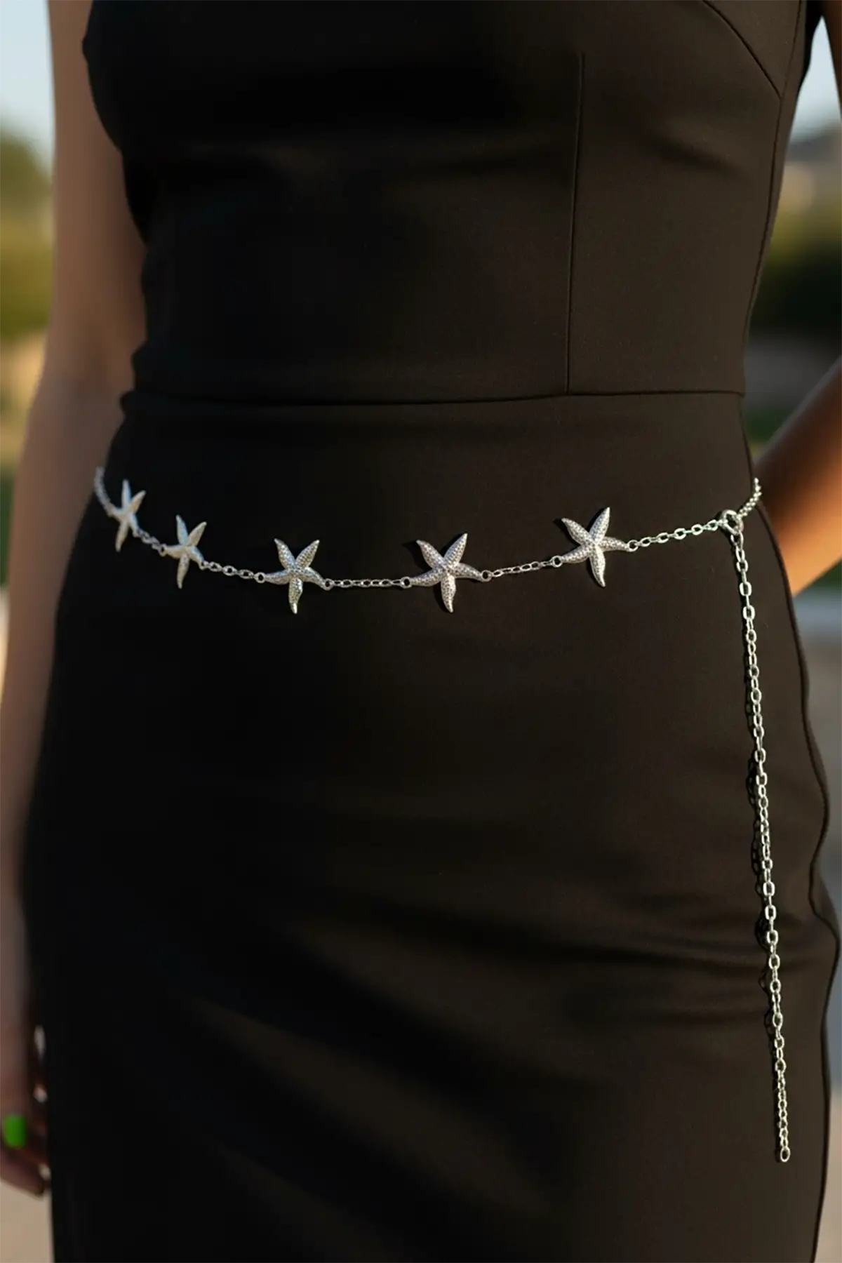 Gümüş Renk Deniz Yıldızı Figürlü Zincir Kemer