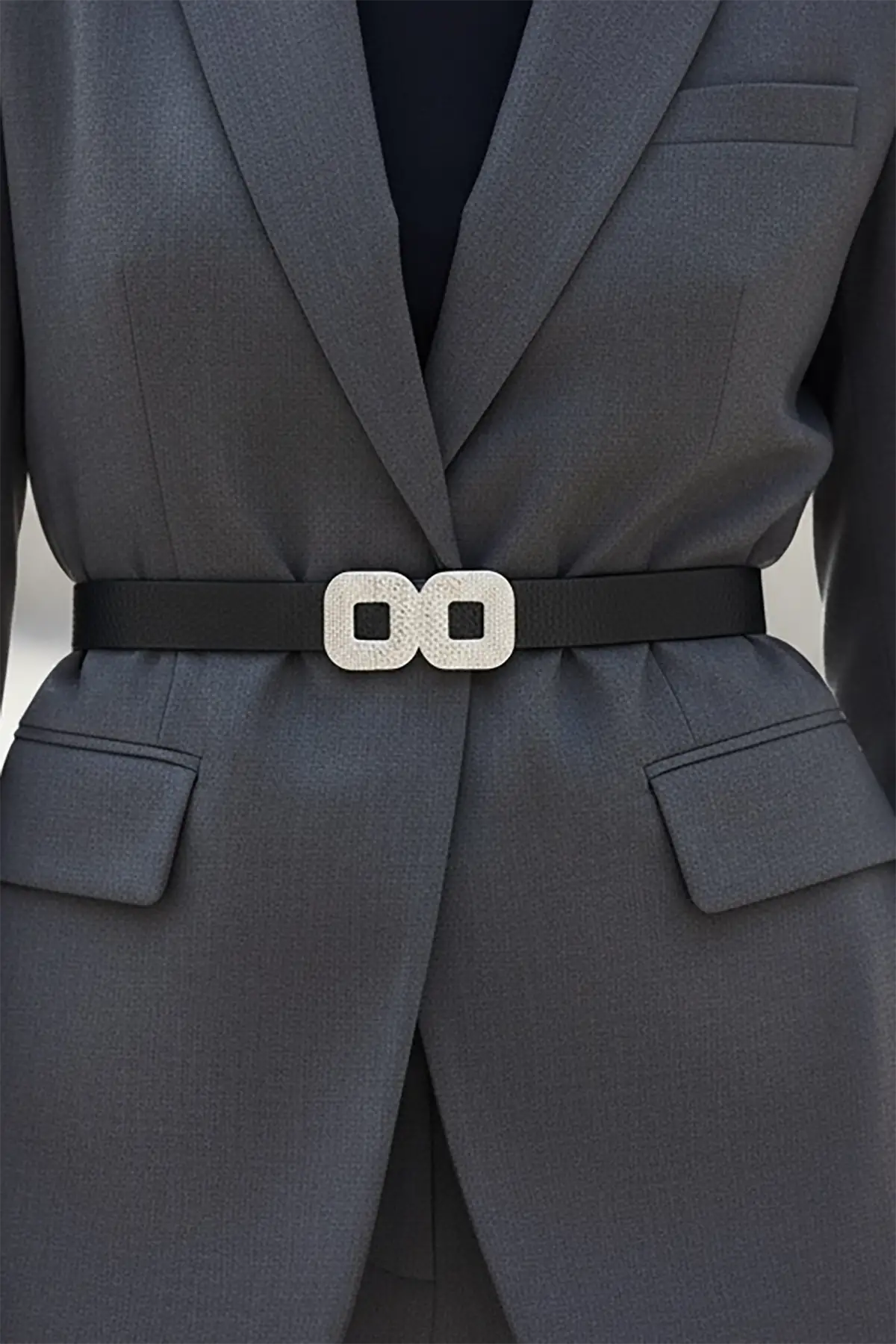 Gümüş Renk Deri Detaylı Kadın Kemer