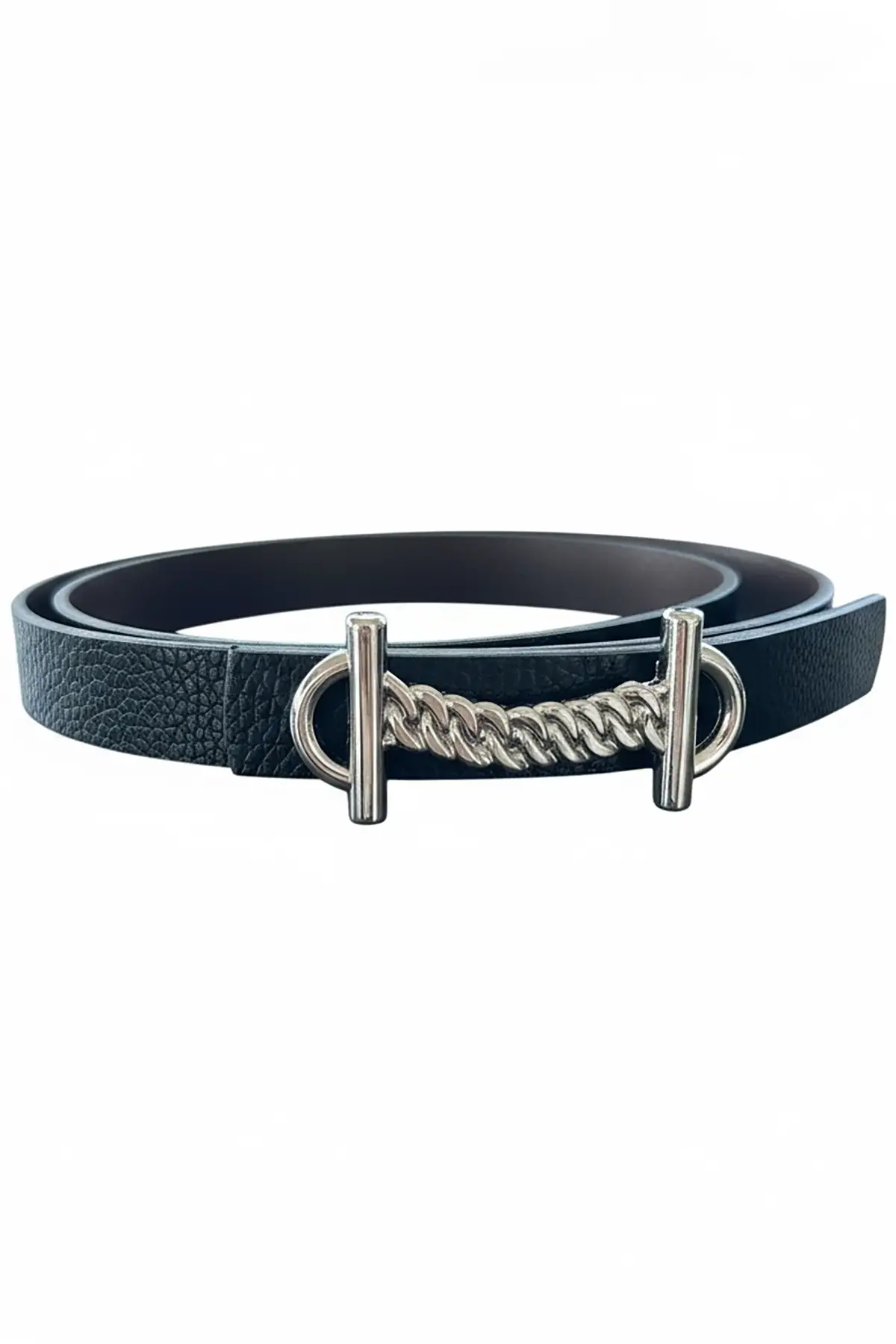 Gümüş Renk Deri Detaylı Kadın Kemer