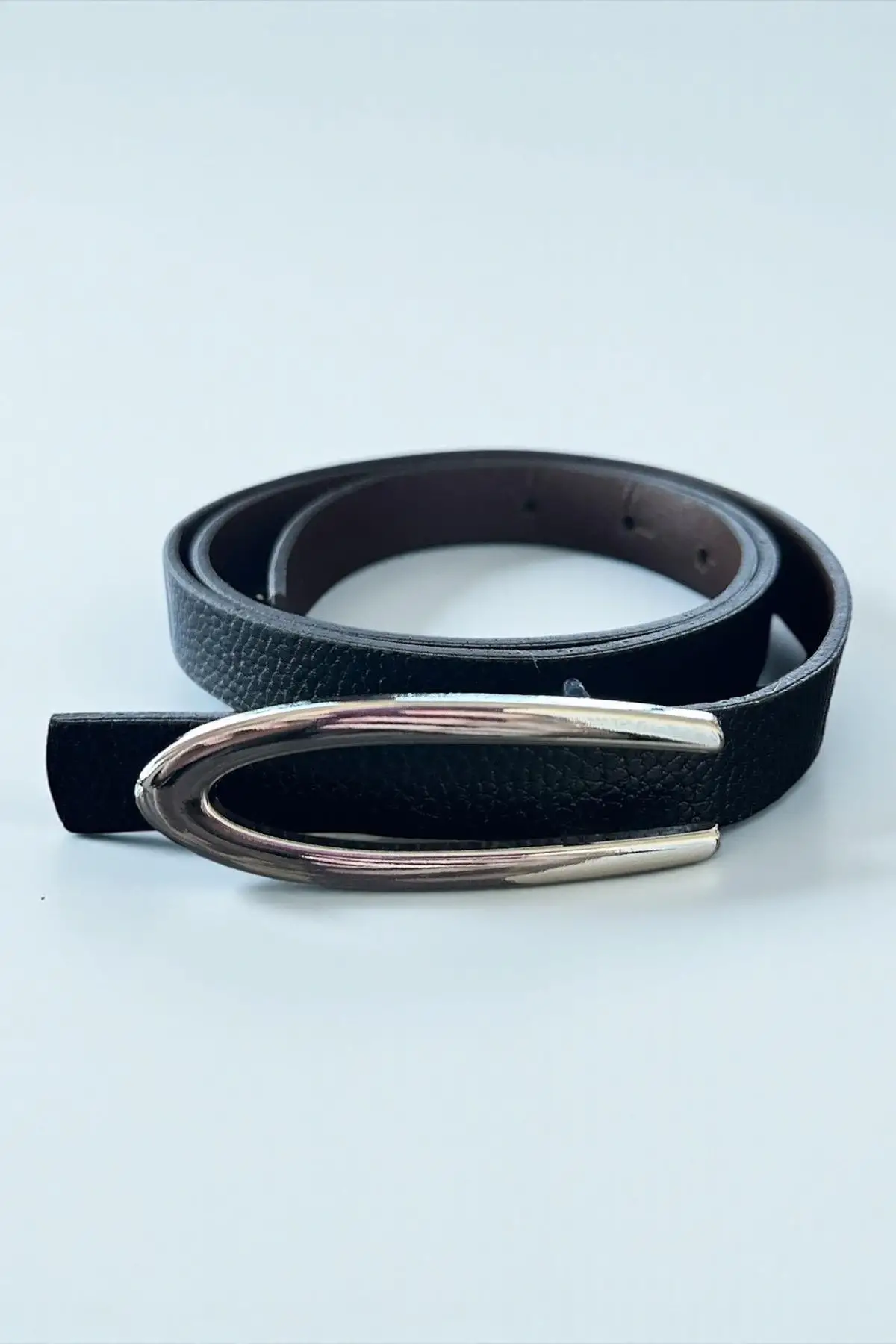 Gümüş Renk Deri Detaylı Kadın Kemer