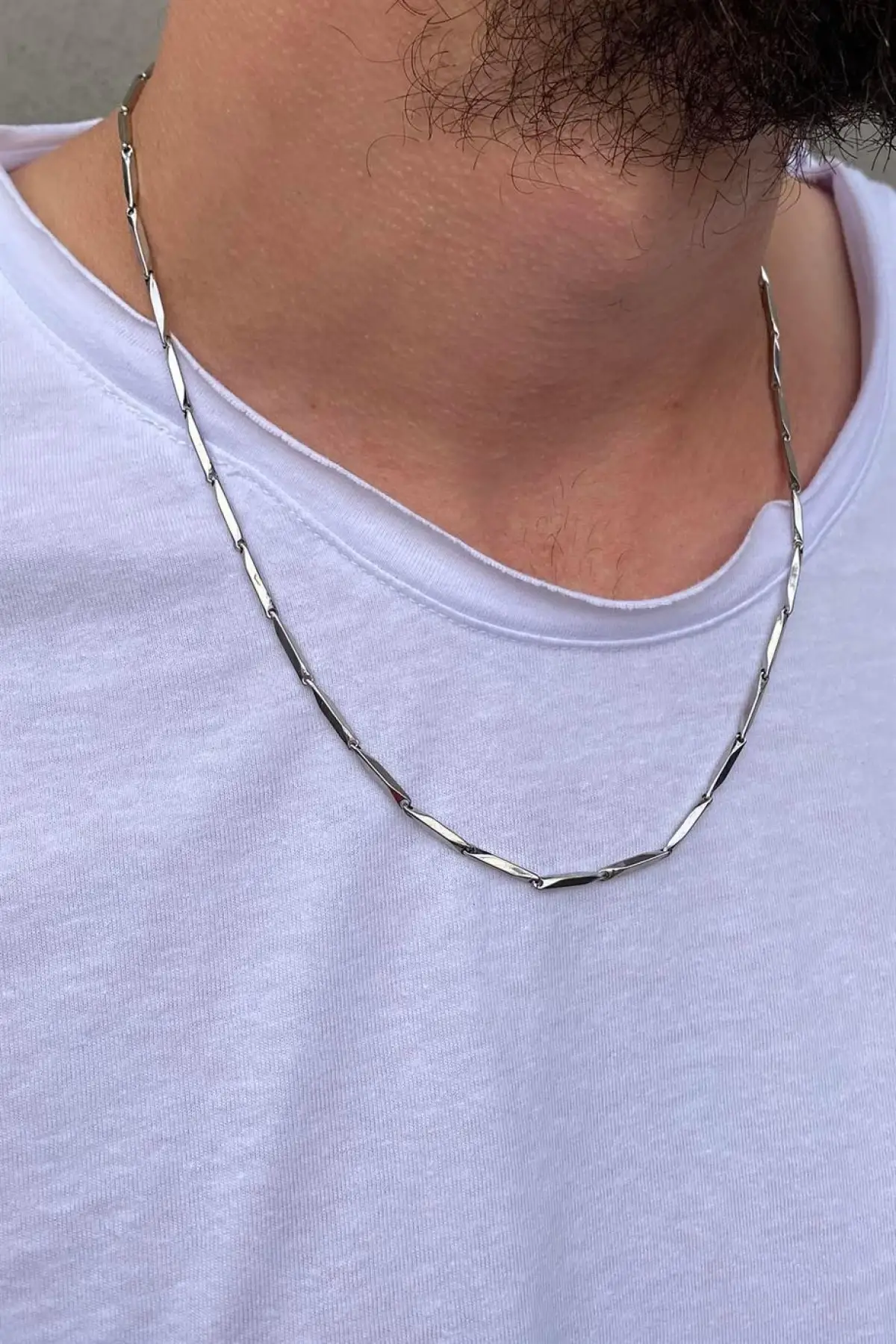 Gümüş Renk Erkek Zincir Çelik Kolye(55cm)