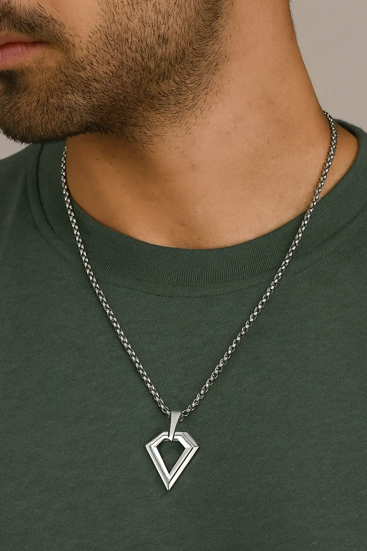 Gümüş Renk Erkek Zincir Çelik Kolye (60cm)