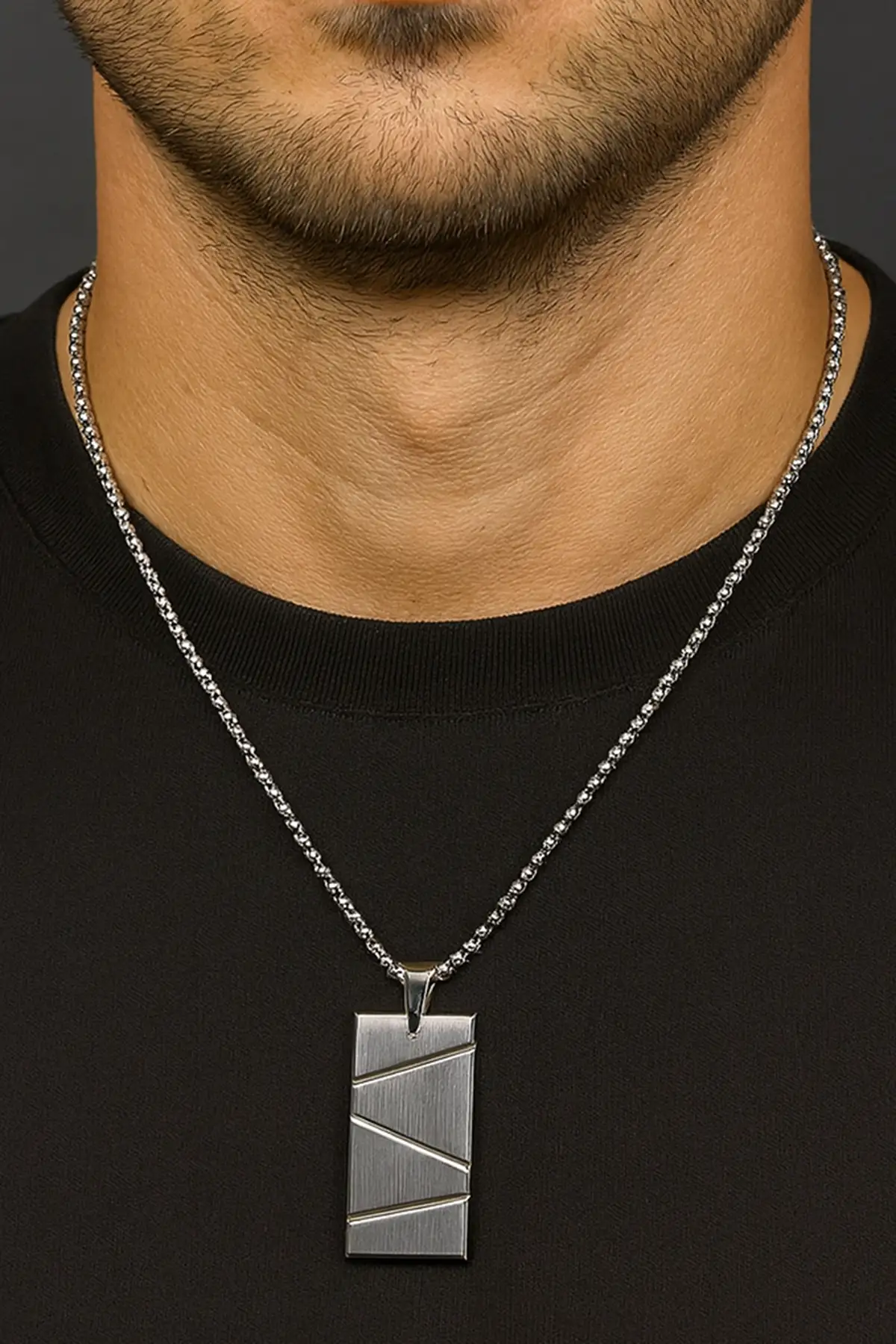 Gümüş Renk Erkek Zincir Çelik Kolye (60cm)