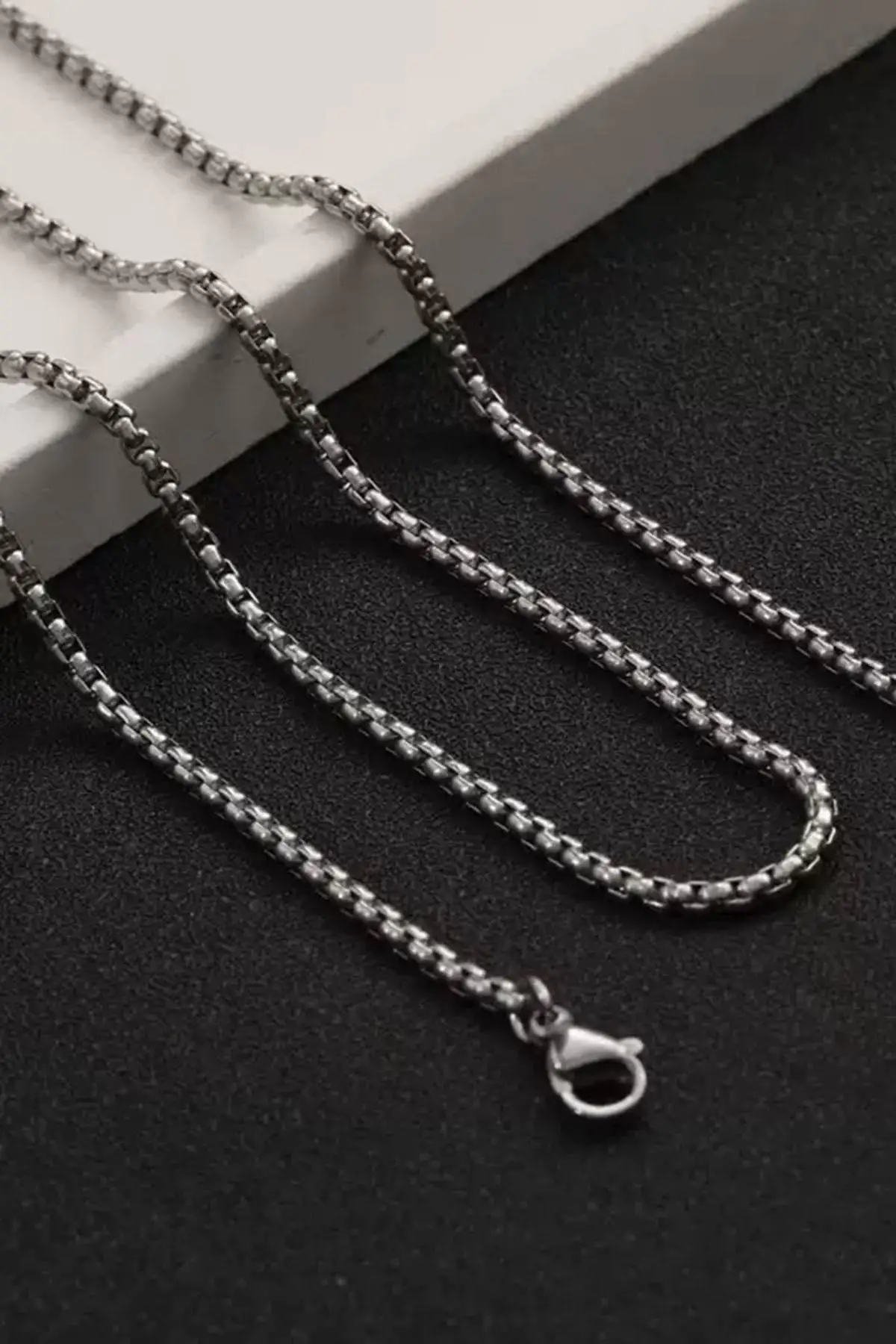 Gümüş Renk Erkek Zincir Çelik Kolye (60cm)