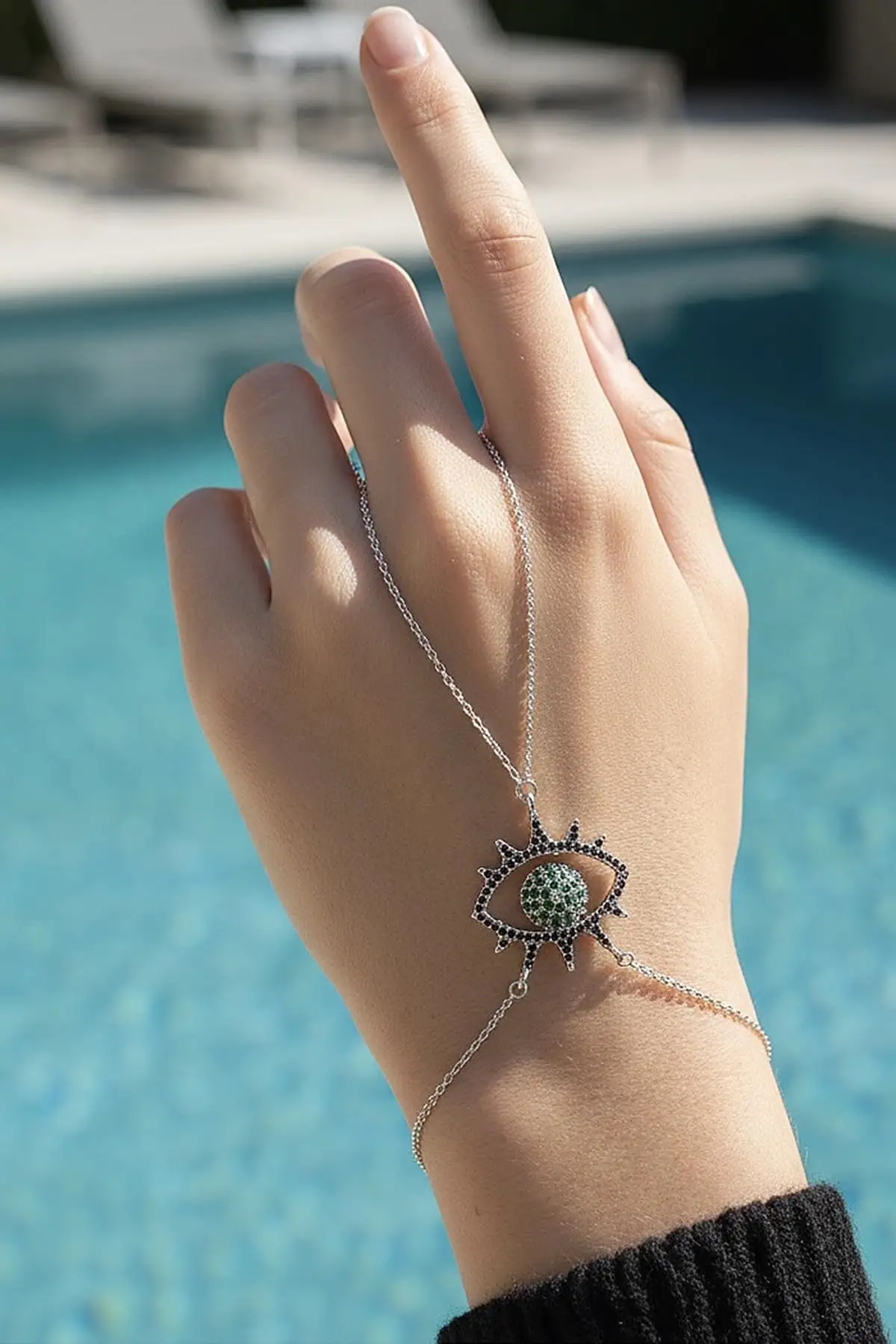 Gümüş Renk Göz Figürlü 14K Altın Kaplama TX Şahmeran