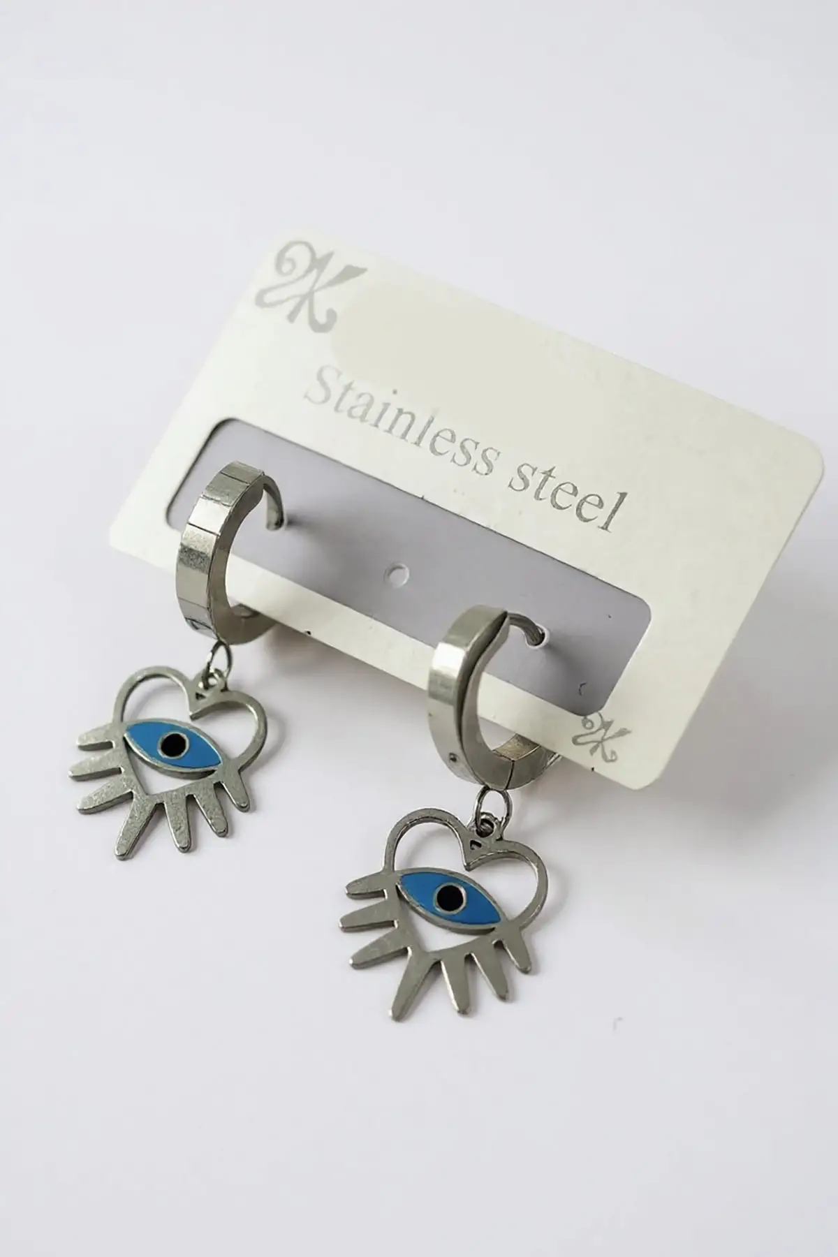 Gümüş Renk Göz Figürlü Çelik Küpe (Çift)