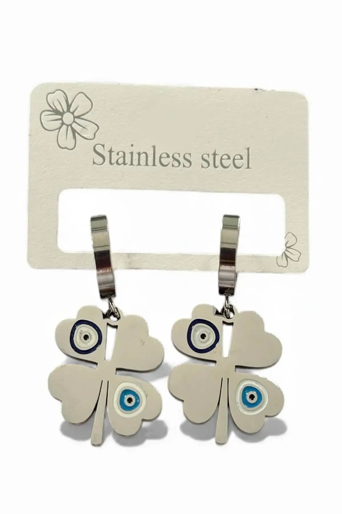 Gümüş Renk Göz Figürlü Çelik Küpe (Çift)