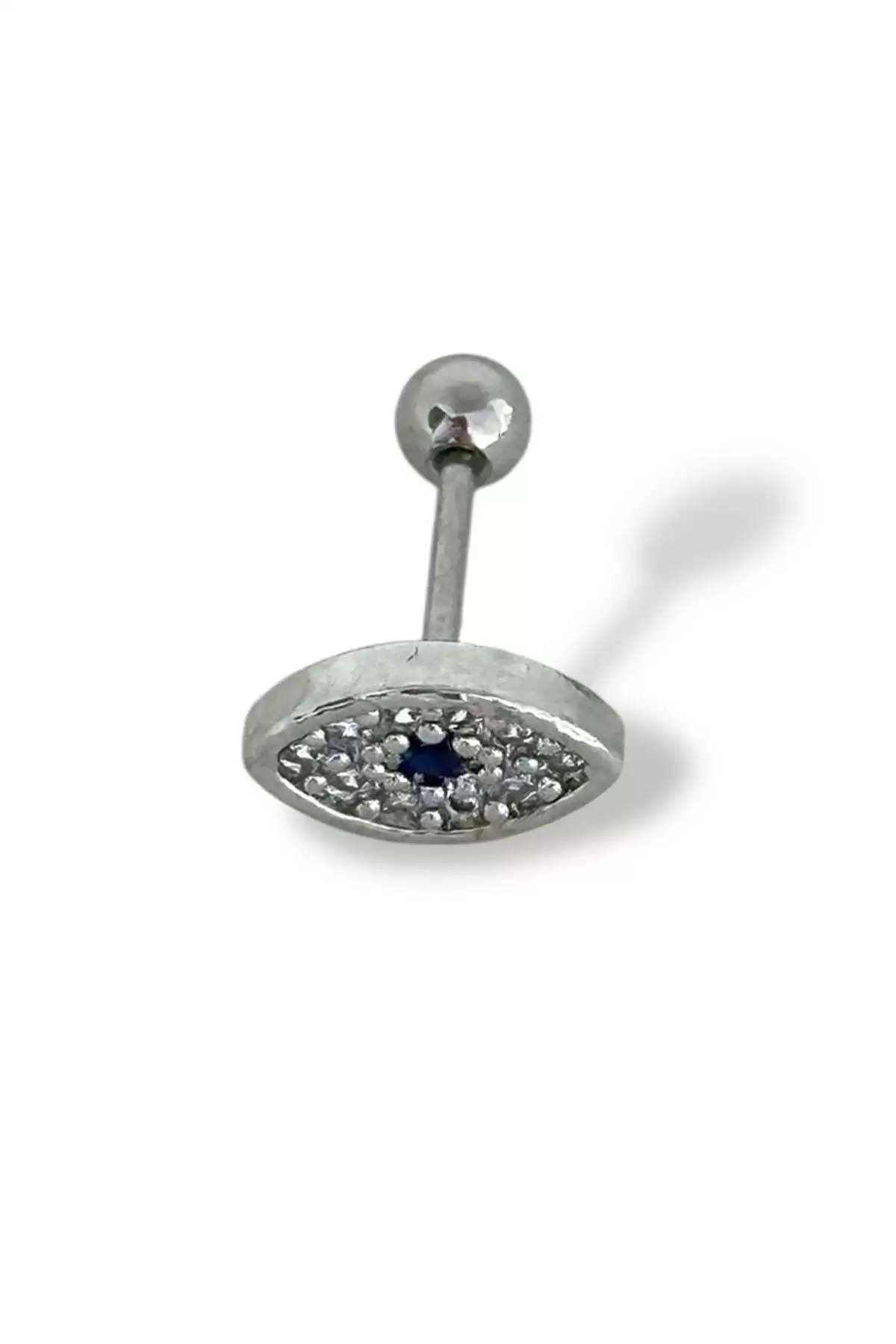 Gümüş Renk Göz Figürlü Taş Detaylı Çelik Tragus/Kıkırdak Küpe/Piercing (Tek)