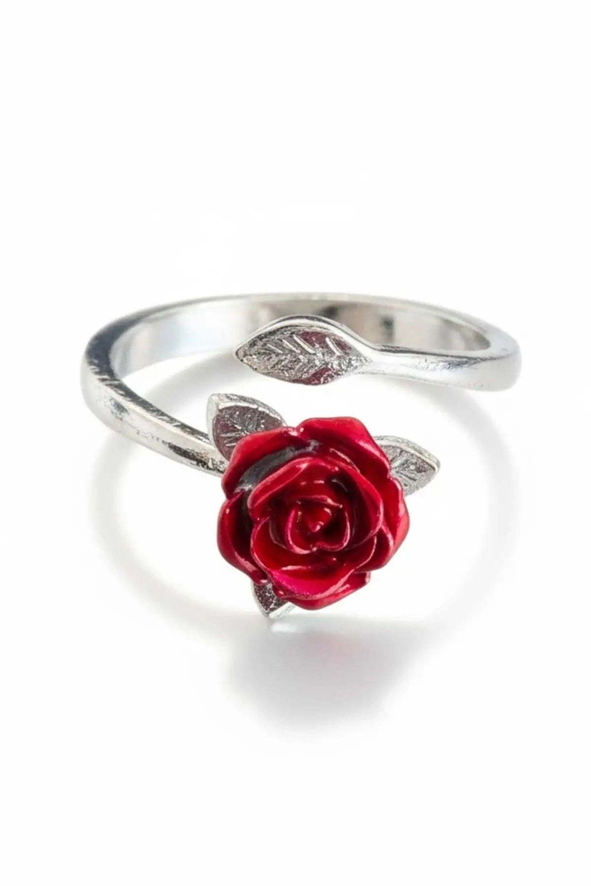 Gümüş Renk Gül Figürlü Ayarlanabilir Yüzük