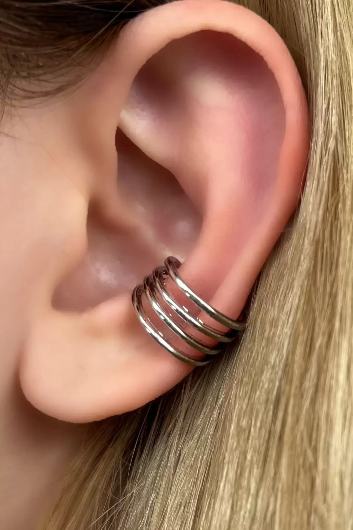 Gümüş Renk Halka Ear Cuff Küpe (Tek)