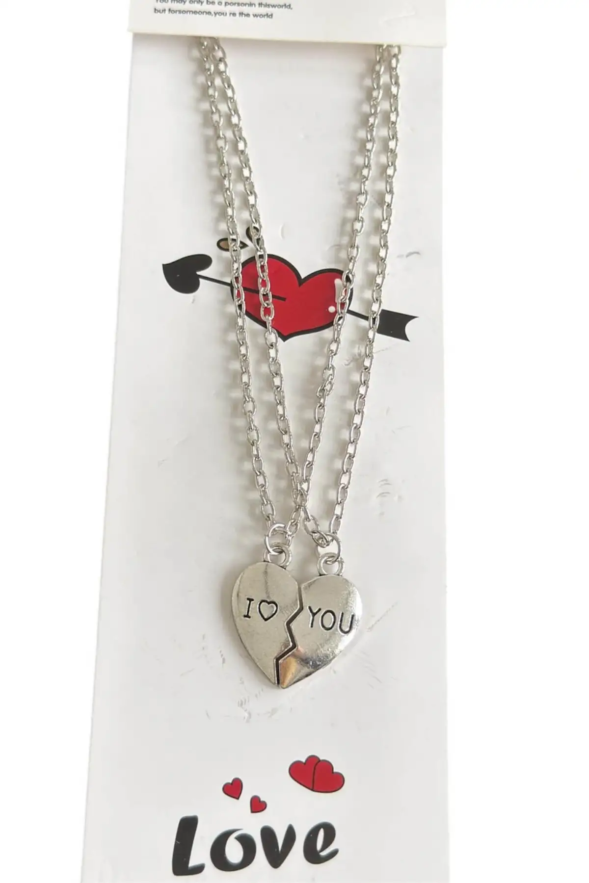 Gümüş Renk I Love You Yazılı İkili Çift Çelik Kolye