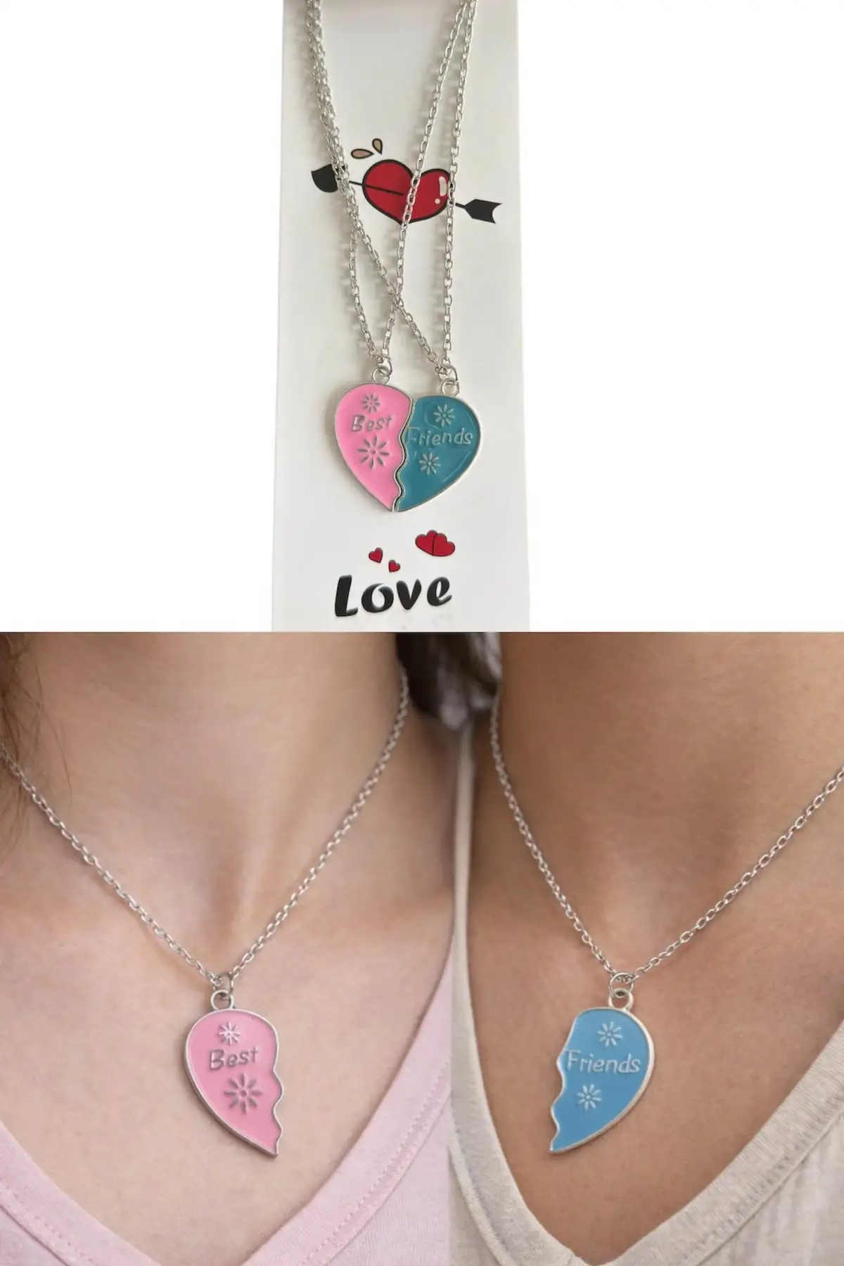 Gümüş Renk İkili Çelik Best Friend Kolyesi