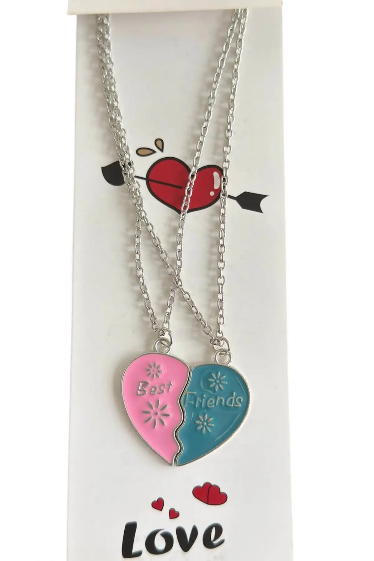 Gümüş Renk İkili Çelik Best Friend Kolyesi