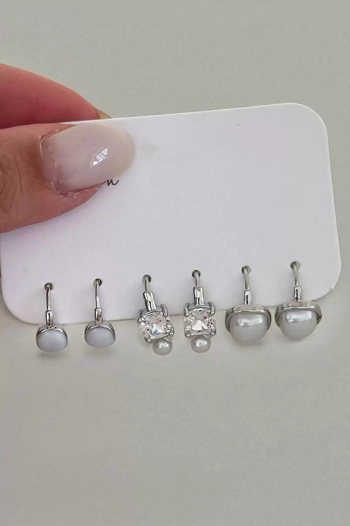 Gümüş Renk İnci Detaylı 6lı Küpe Set
