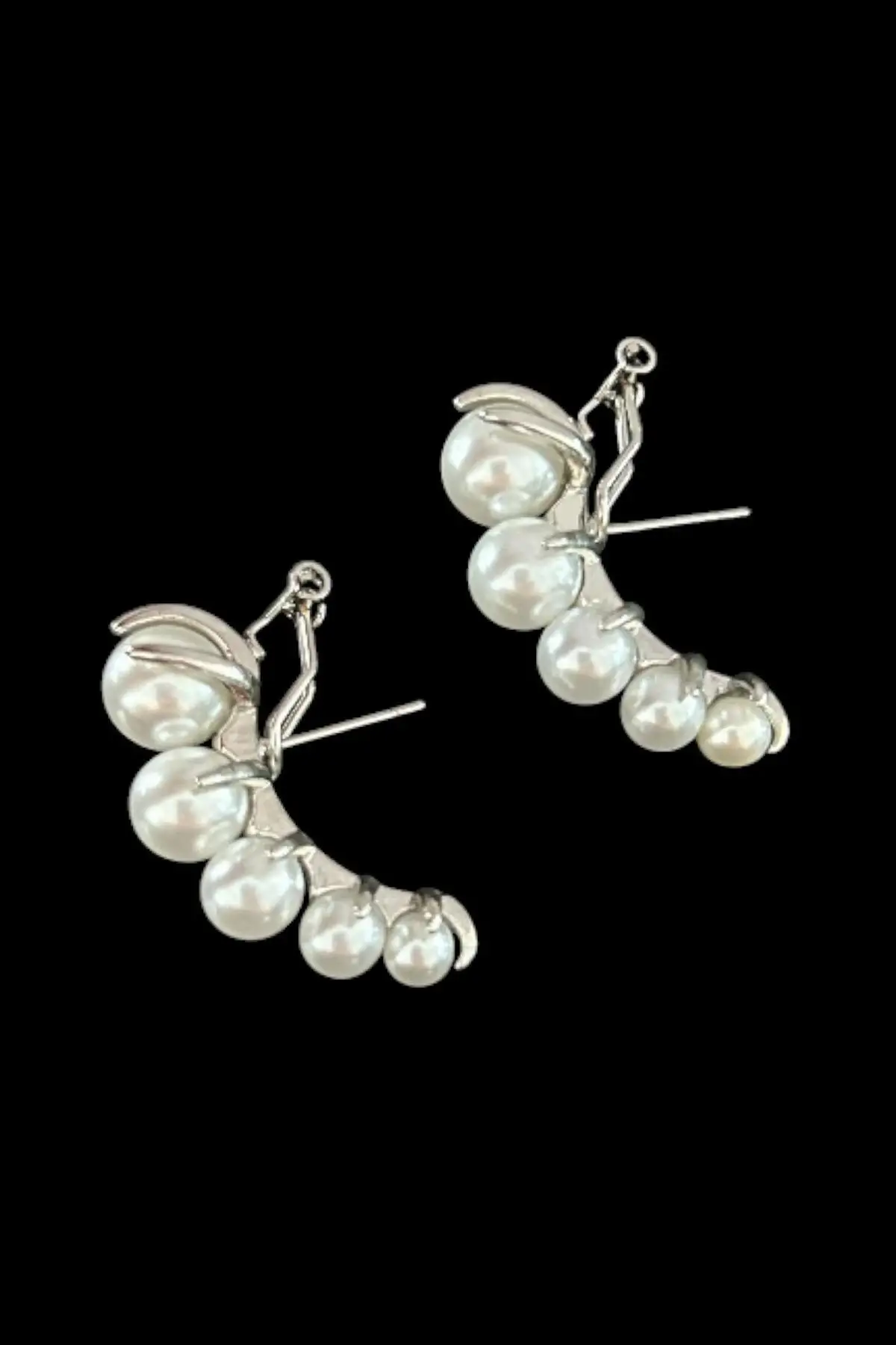 Gümüş Renk İnci Detaylı Çelik Küpe (Çift)