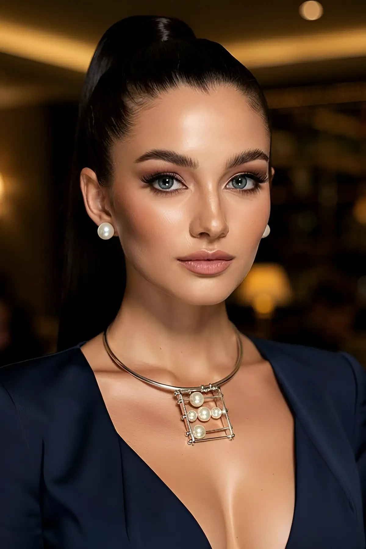 Gümüş Renk İnci Detaylı Tasarım Kolye