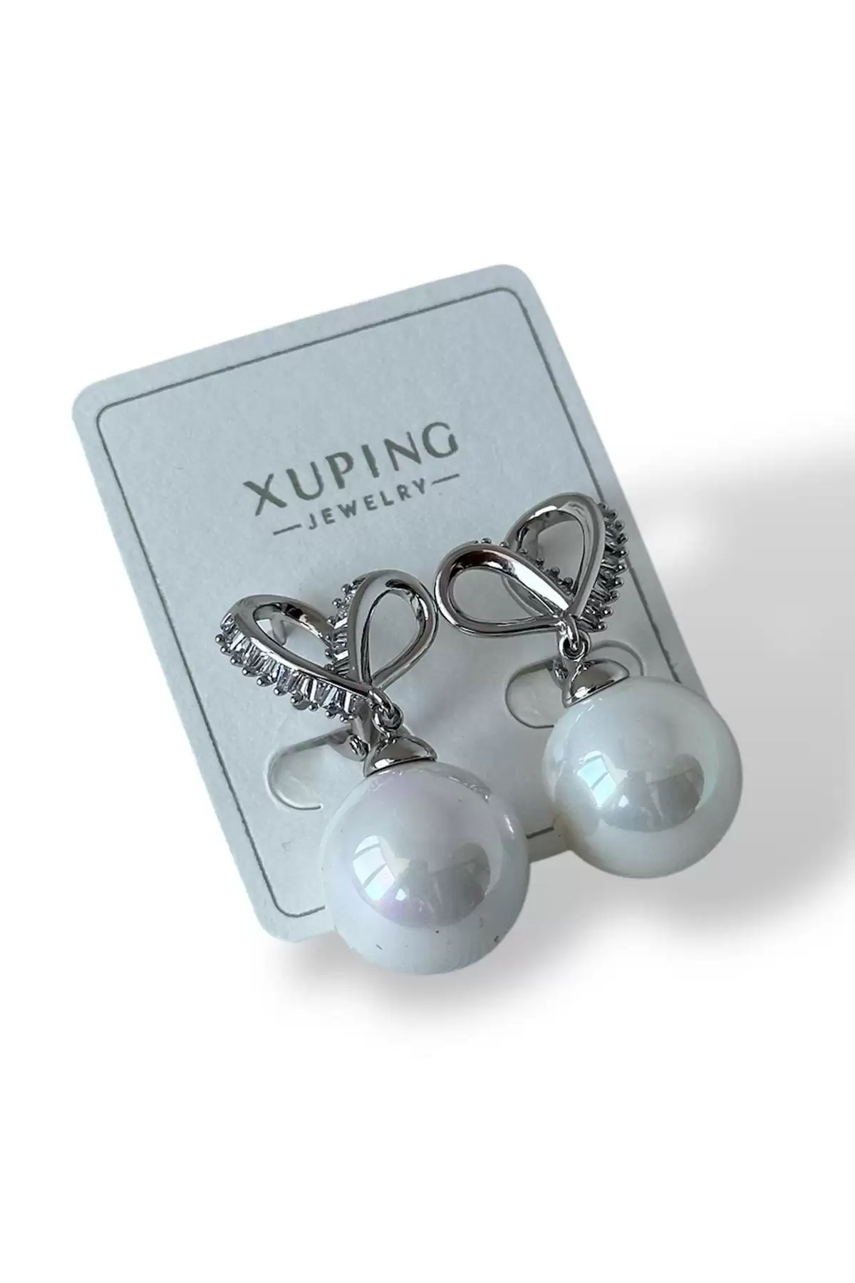Gümüş Renk İnci Ve Taş Detaylı Çelik Xuping Küpe (Çift)