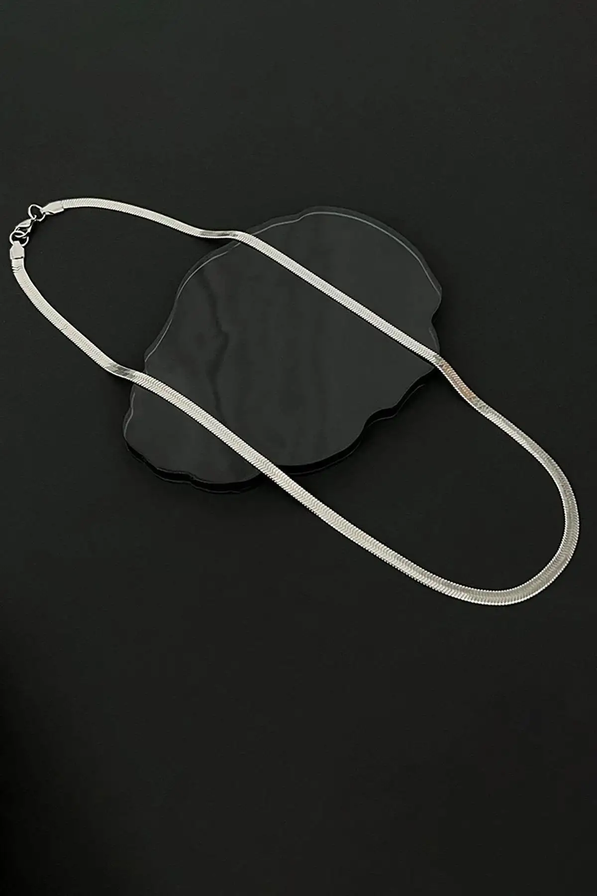 Gümüş Renk İtalyan Zincir Detaylı Unisex Çelik Kolye