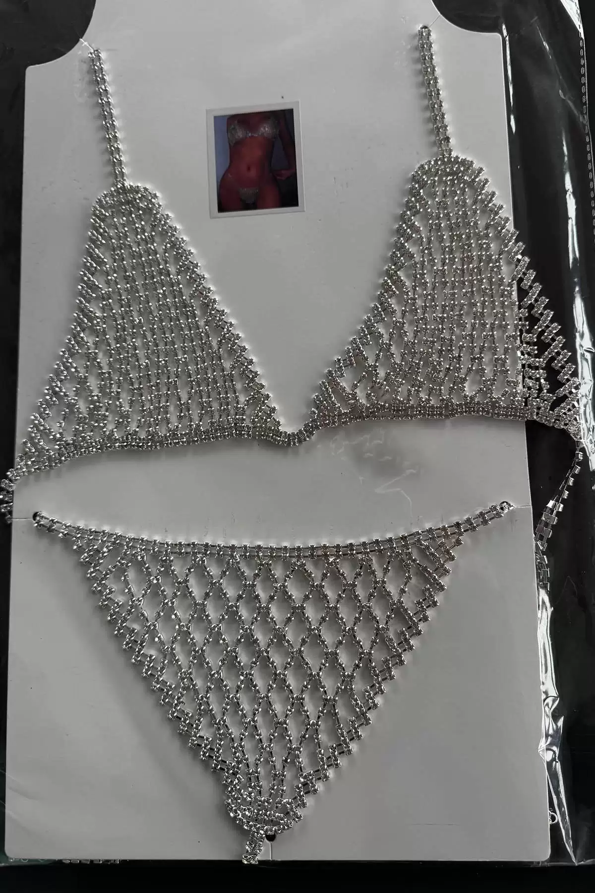 Gümüş Renk Kadın Taşlı Sütyen ve Tanga Takım Kostüm/ İç Giyim/ Vücut Aksesuarı Set